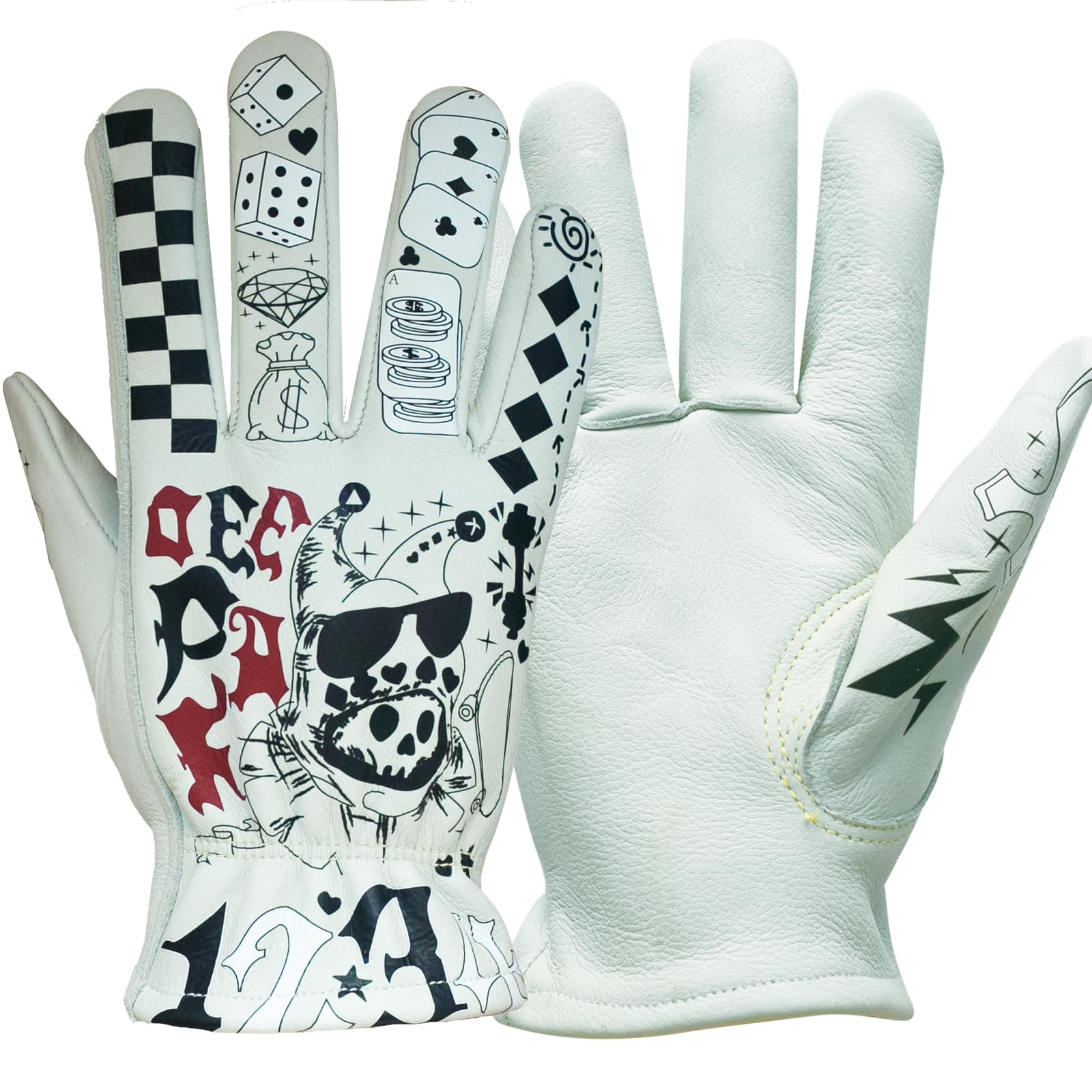 Mens Cowhide Leather Work Gloves Large, Leather Gardening Gloves Womens,Utility Safety Working Gloves for Campinging/Welding/Driving/BBQ/Bushcraft,Retro Motorbike