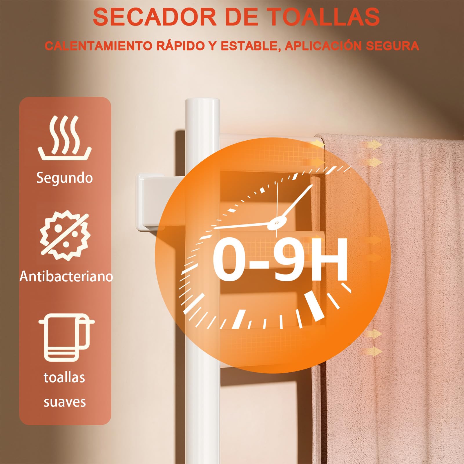 Radiador Toallero Eléctrico Baño, 285 W Radiador Calienta Toallas de Toallero, Toallero Calentado Temperatura Ajustable 30–70 °C, Temporizador 1-9 H y Pantalla táctil LED, IPX4, 50x100cm, Blanco