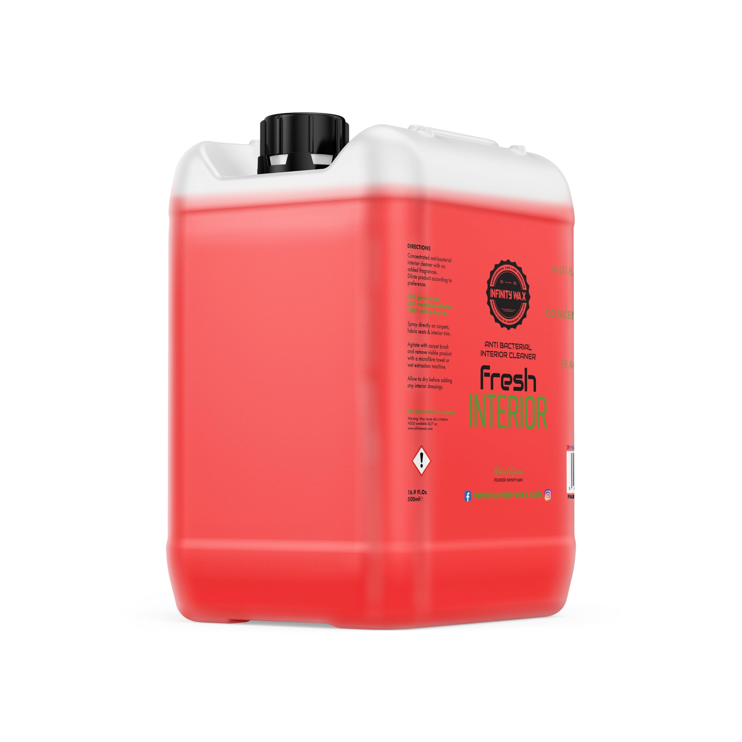 Infinity Wax Fresh Interior 5L Anti-Bacterial Interior Cleaner for Car Seats, Carpets & Plastics Low Foam, Fragrance-Free, Dilutes Up to 200:1