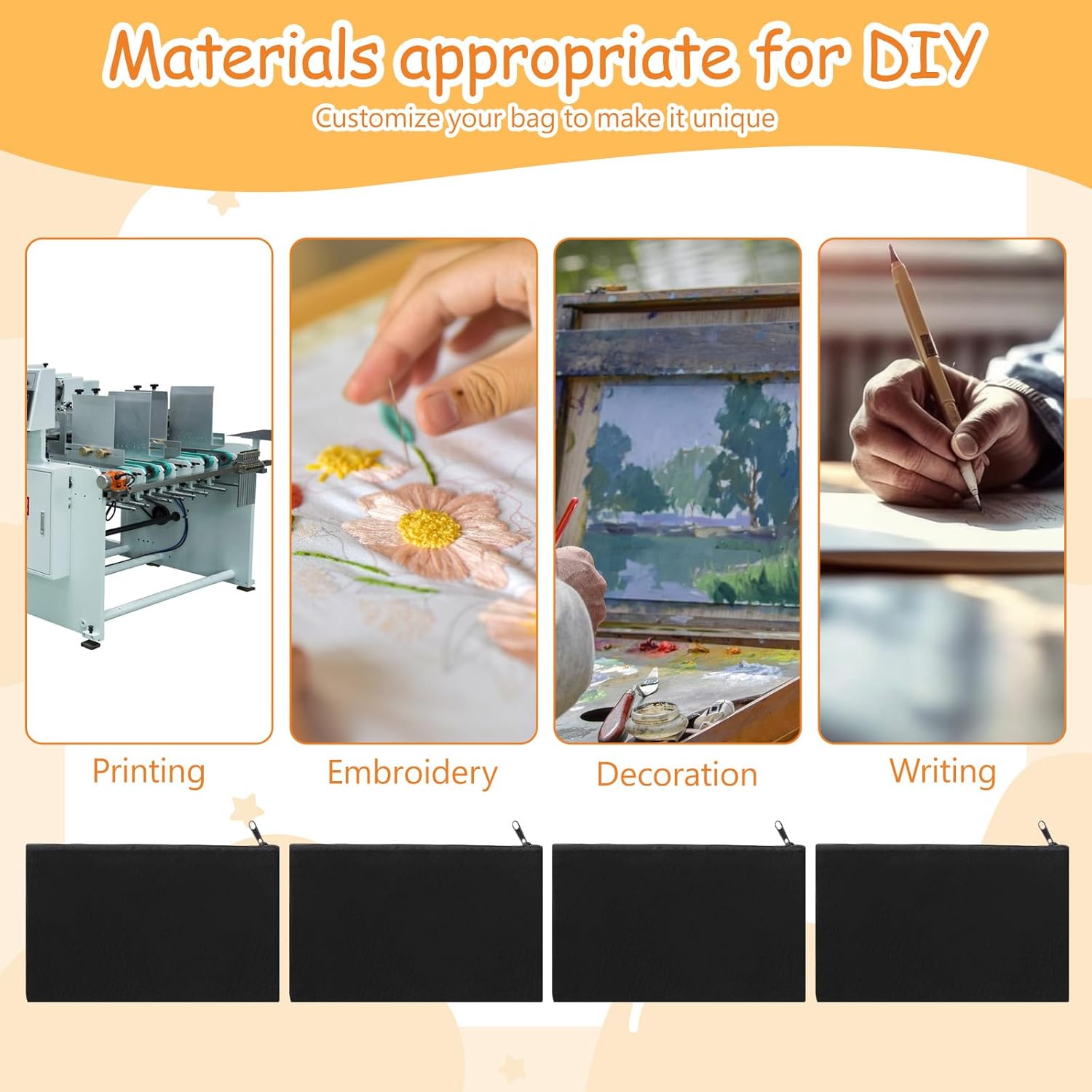 80 Pcs Canvas Makeup Bag 6.89 X 4.33 Inches Bulk Pencil Pouches Blank DIY Craft Canvas Zipper Pouch Multi-Purpose Cosmetic Bag for Makeup Cosmetic Toiletry Stationary Storage - Image 5