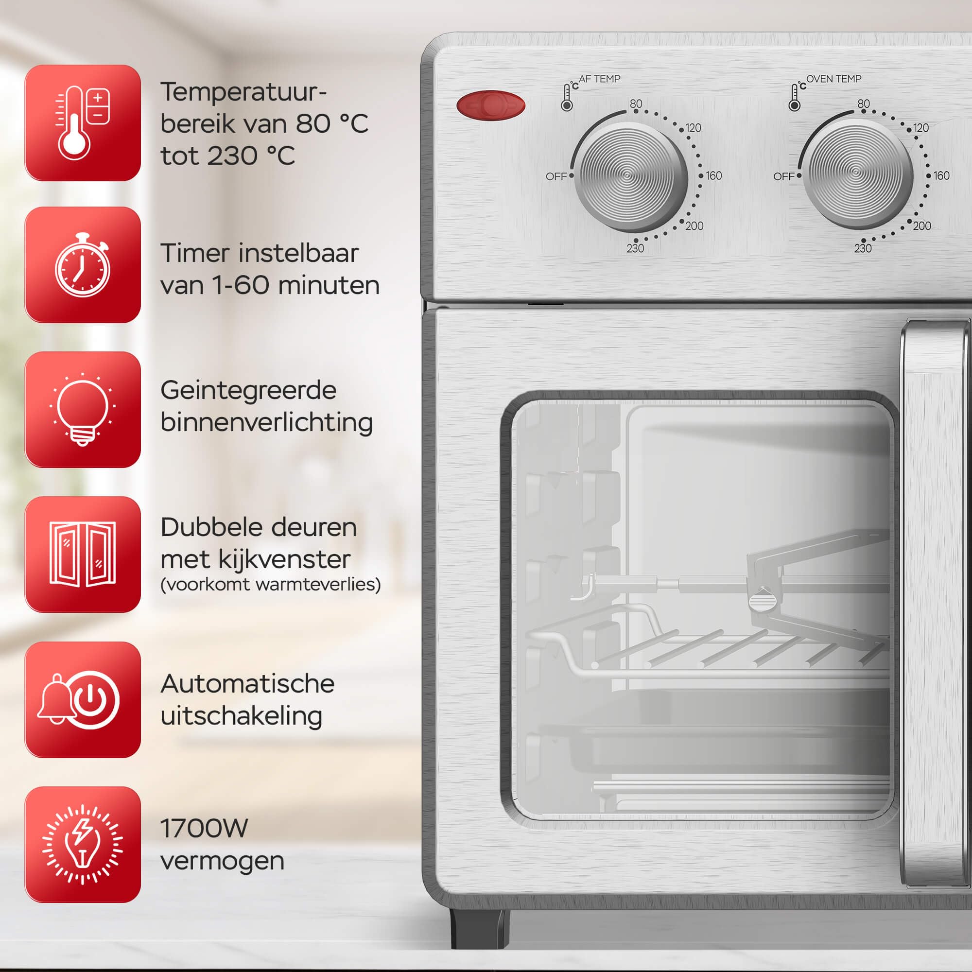 TurboTronic digitaler Heißluftofen - XXL 32 Liter mit Drehspieß für Hähnchen 4in1 Mini Backofen & Power Heißluftfritteuse Airfryer ab 80°C