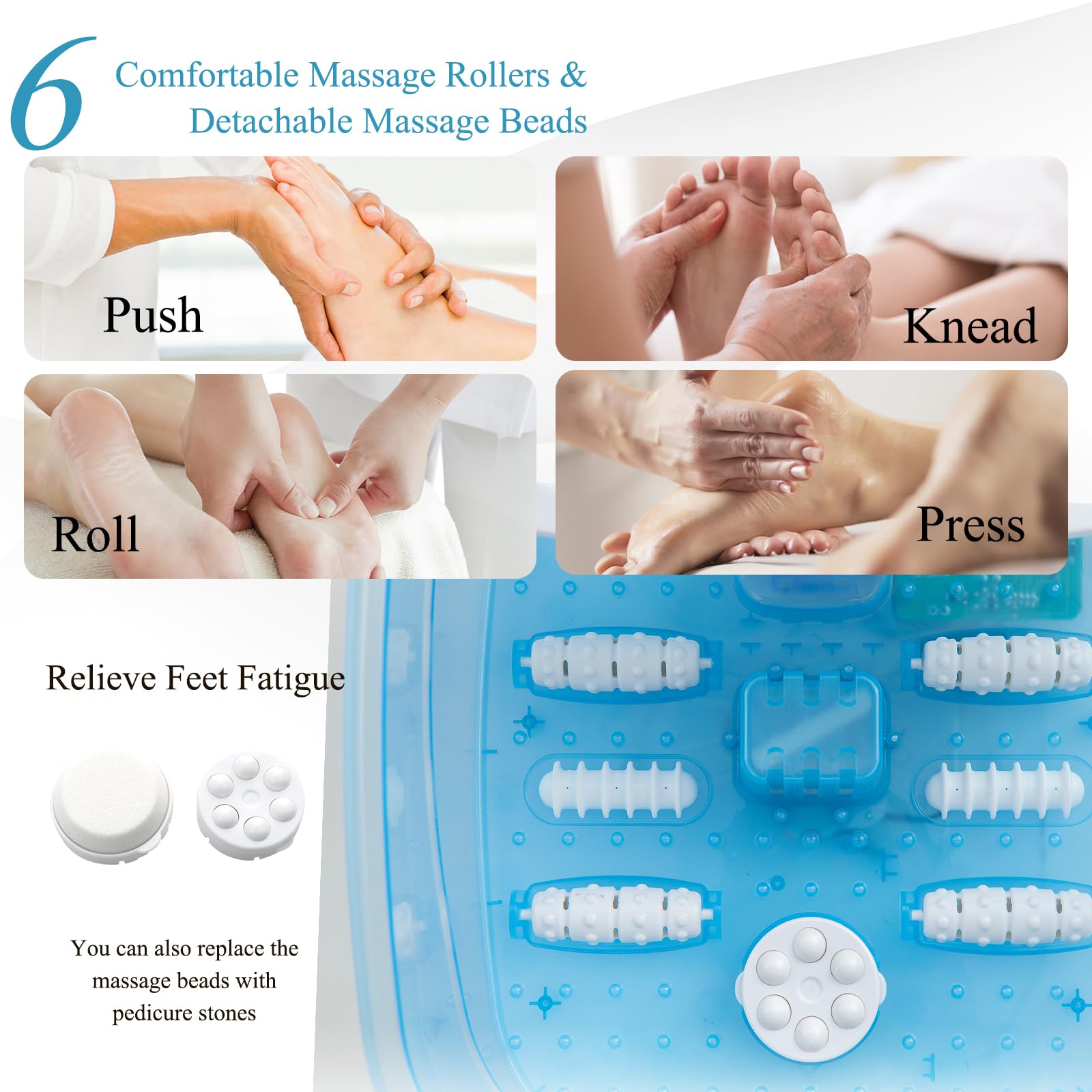 HOMASIS Pediluvio, masajeador de pies eléctrico con función de masaje de agua, con burbujas de aire caliente, con control de vibración y temperatura y temporizador de temperatura 1 hora (Azul)