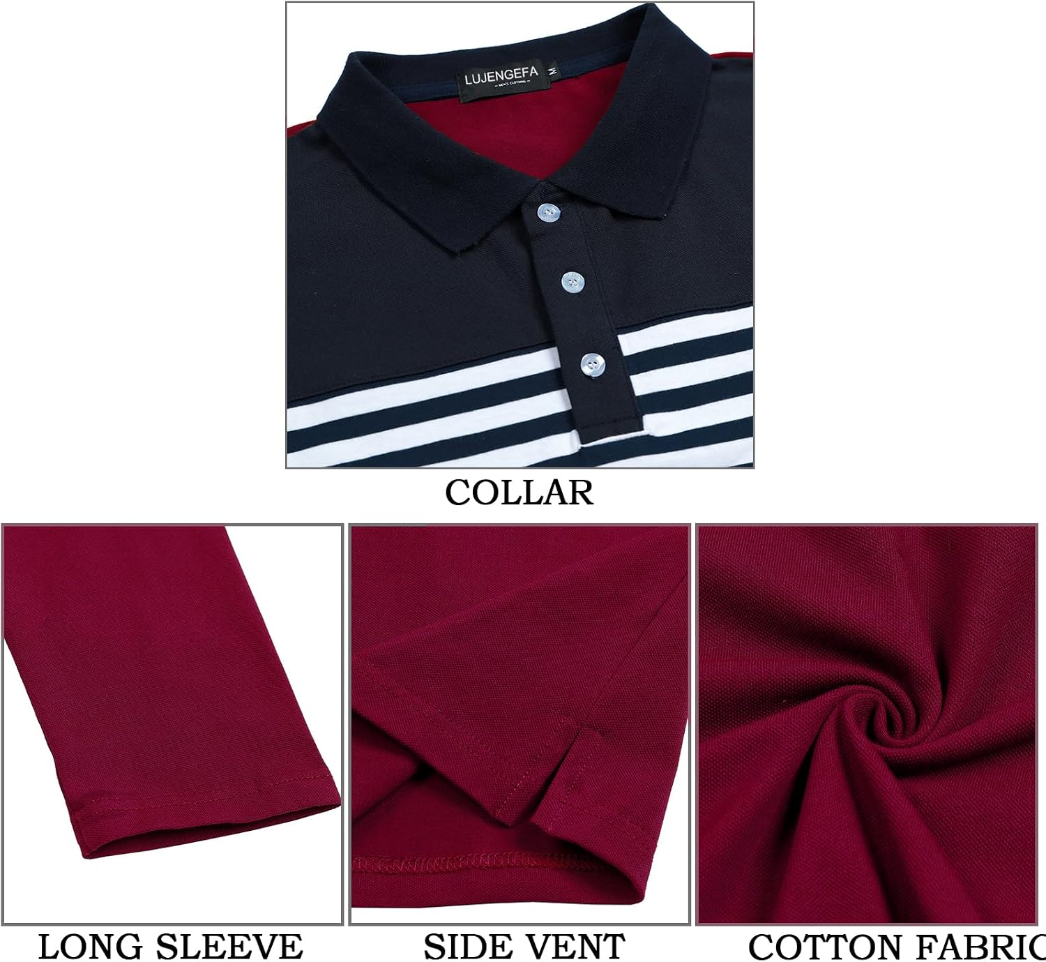 Mens Polo Shirts Long/Short Sleeve Striped Casual Slim Fit Golf Polo Contrast Color Summer Cotton T-Shirts