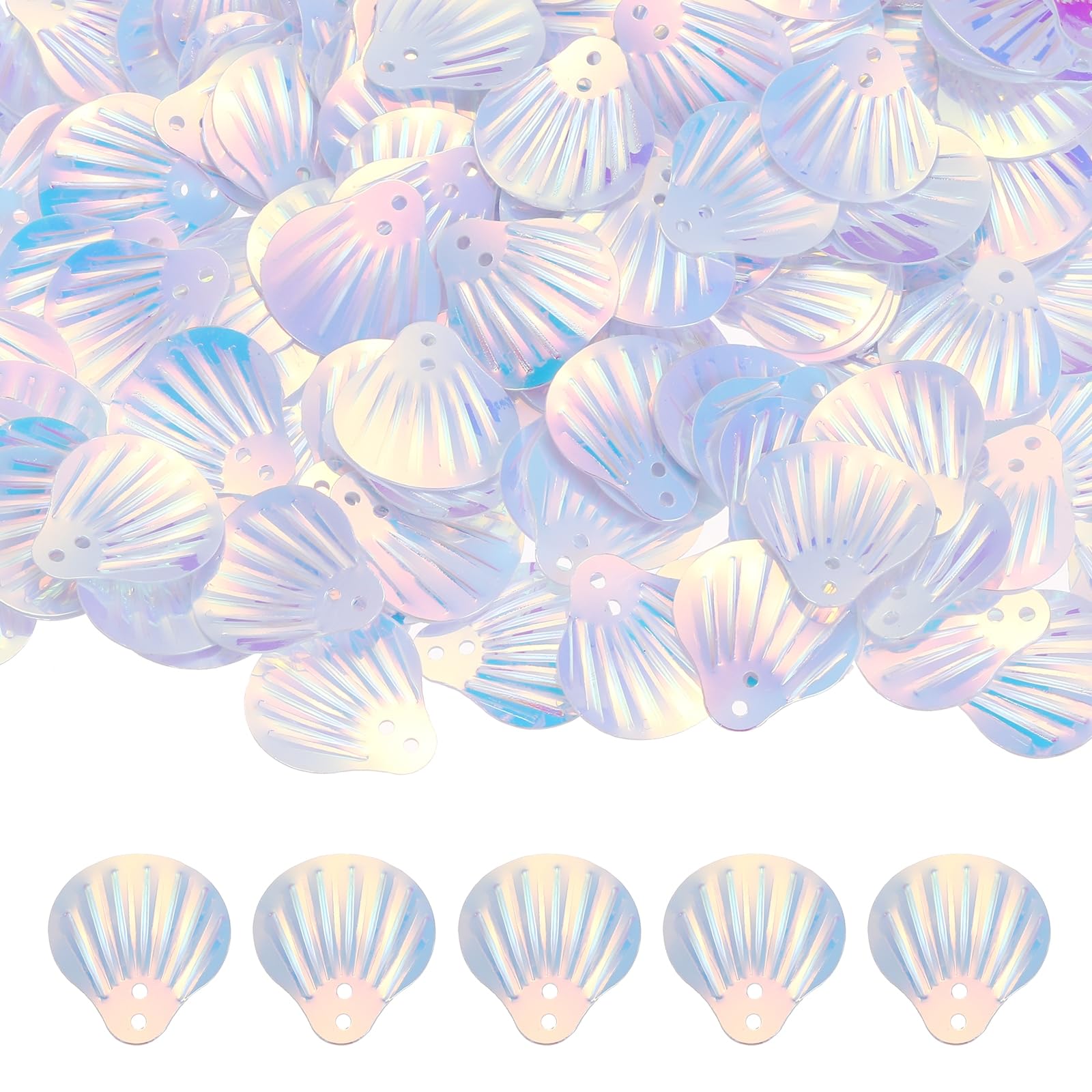 sourcing map 50 Gram Loose Sequins 18 mm Seashell Sequins and Spangles with 2 Holes for Earrings Clothing Accessories Embroidery Sewing DIY Art Crafts Supplies, Gold Opaque White