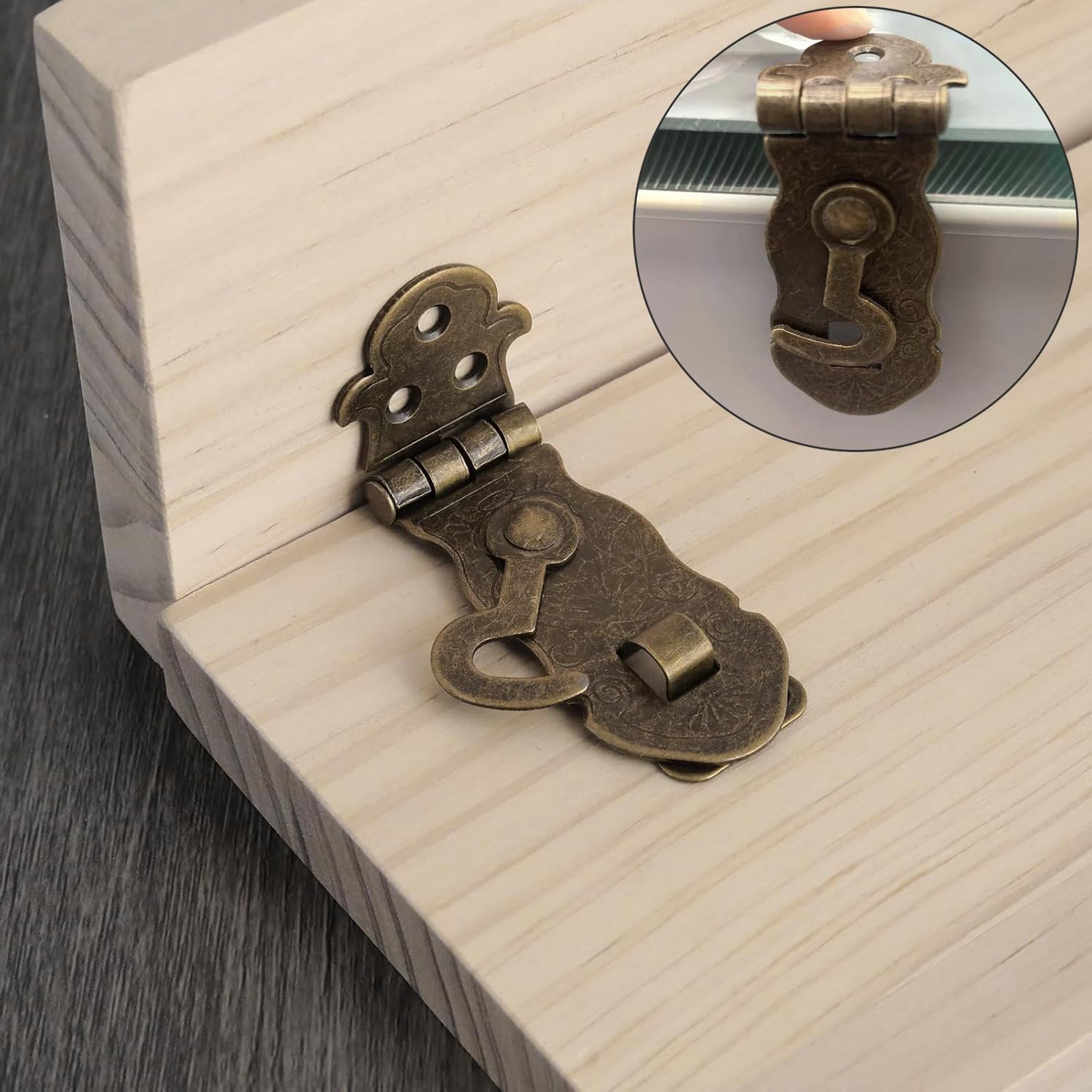 2PCS Antique Wooden Box Decorative Latch 12 Screws Wooden Chest Jewelry Box Furniture Vintage Metal Hasp 90 Degree Antique Gift Box Latch Diary Wooden Box Hook Jewelry Box Tool Box Latch image 4