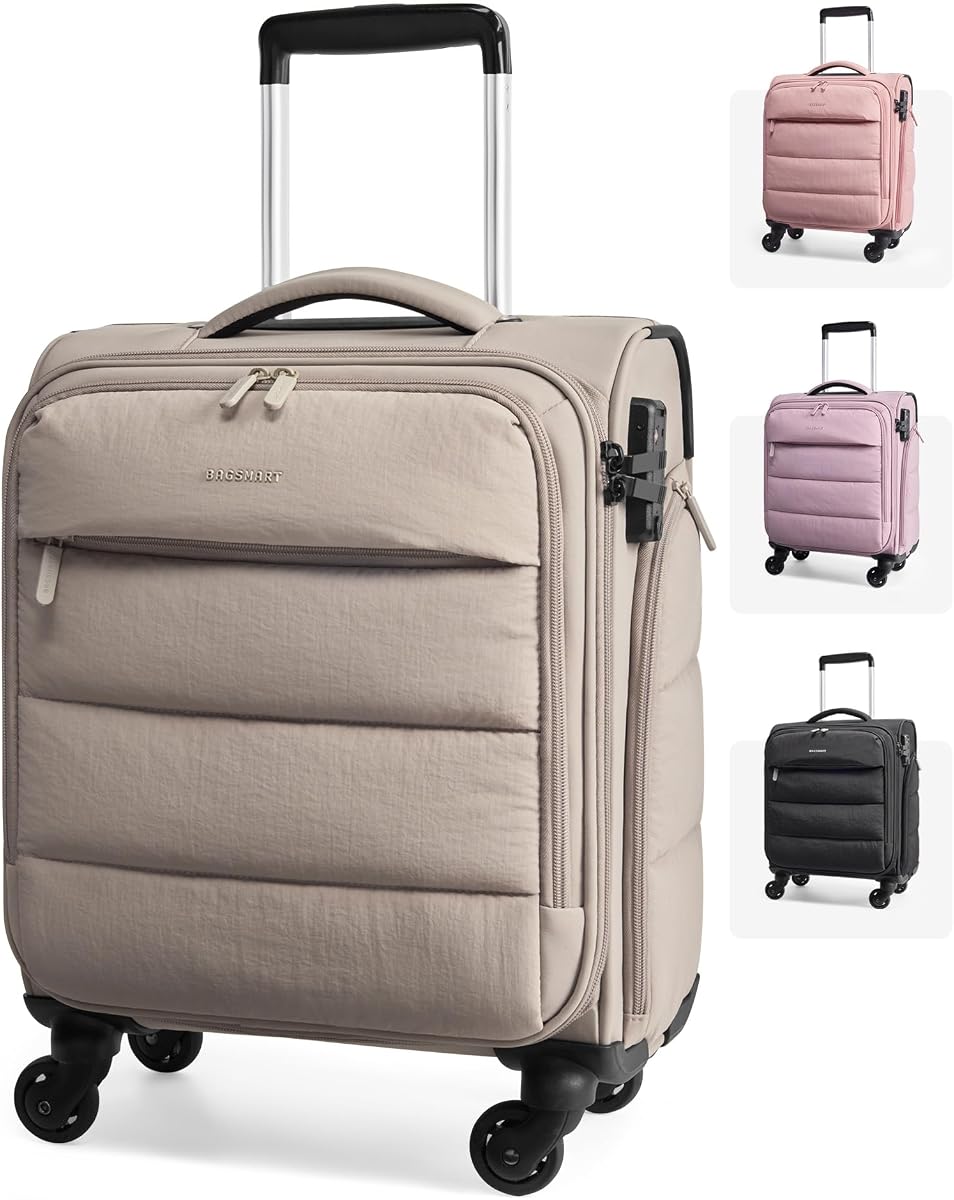 Softside Underseat Personal Item Suitcase with Wheels, Camel