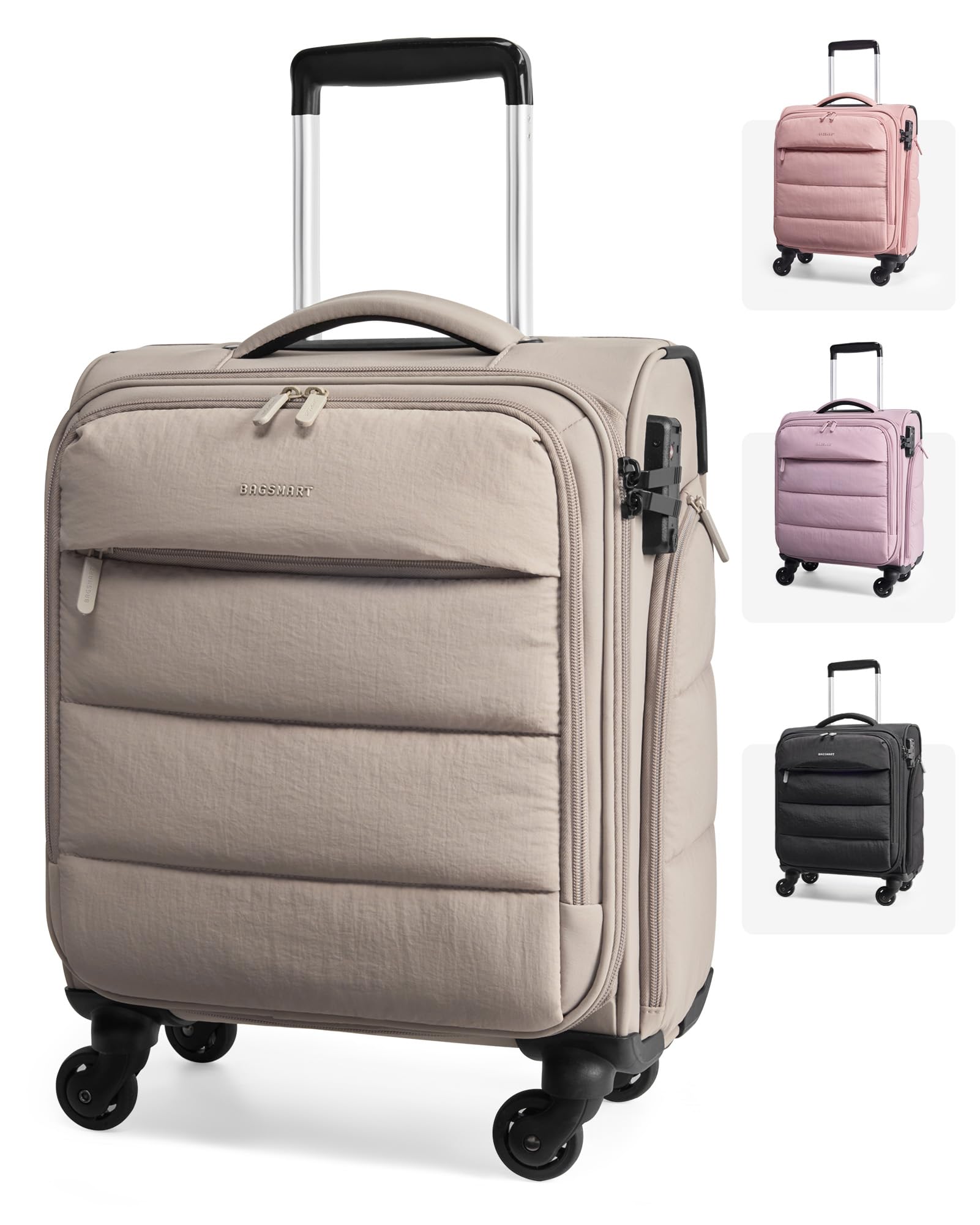 BAGSMART Underseat Carry on Luggage with Wheels, Soft Small Travel Luggage with PVC Wet/Dry Pockets, Lightweight Soft Personal Item Suitcase for Short