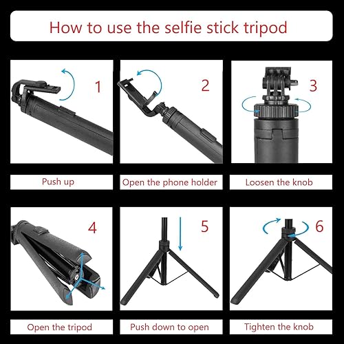 Miniatura 8 de Trípode de 66 pulgadas para iPhone y cámara, trípode portátil para teléfono con control remoto recargable y soporte giratorio para teléfono, palo