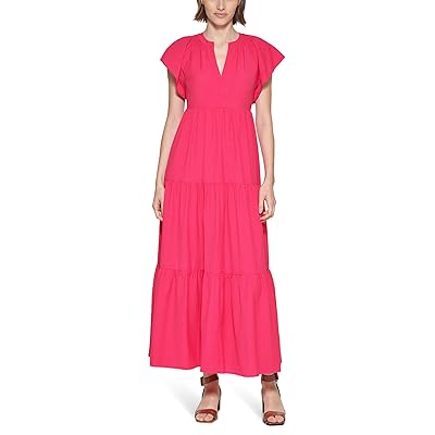 Calvin Klein Flutter Sleeve Gauze Midi Dress Women