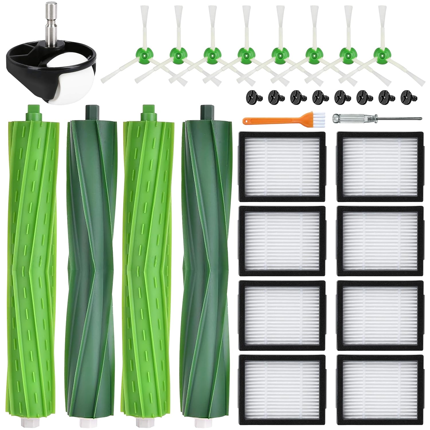 19 Pack Replacement Parts for iRobot Roomba i7 i7+ i3 i3+ i4 i4+ i5 i5+ i6 i6+ i8 i8+ E5 E6 E7 j6 j6+ j7 j7+ Combo i5 i5+ j5 j5+, 4 Roller Brush 8 Filter 8 Side Brush 1 Front Caster Wheel