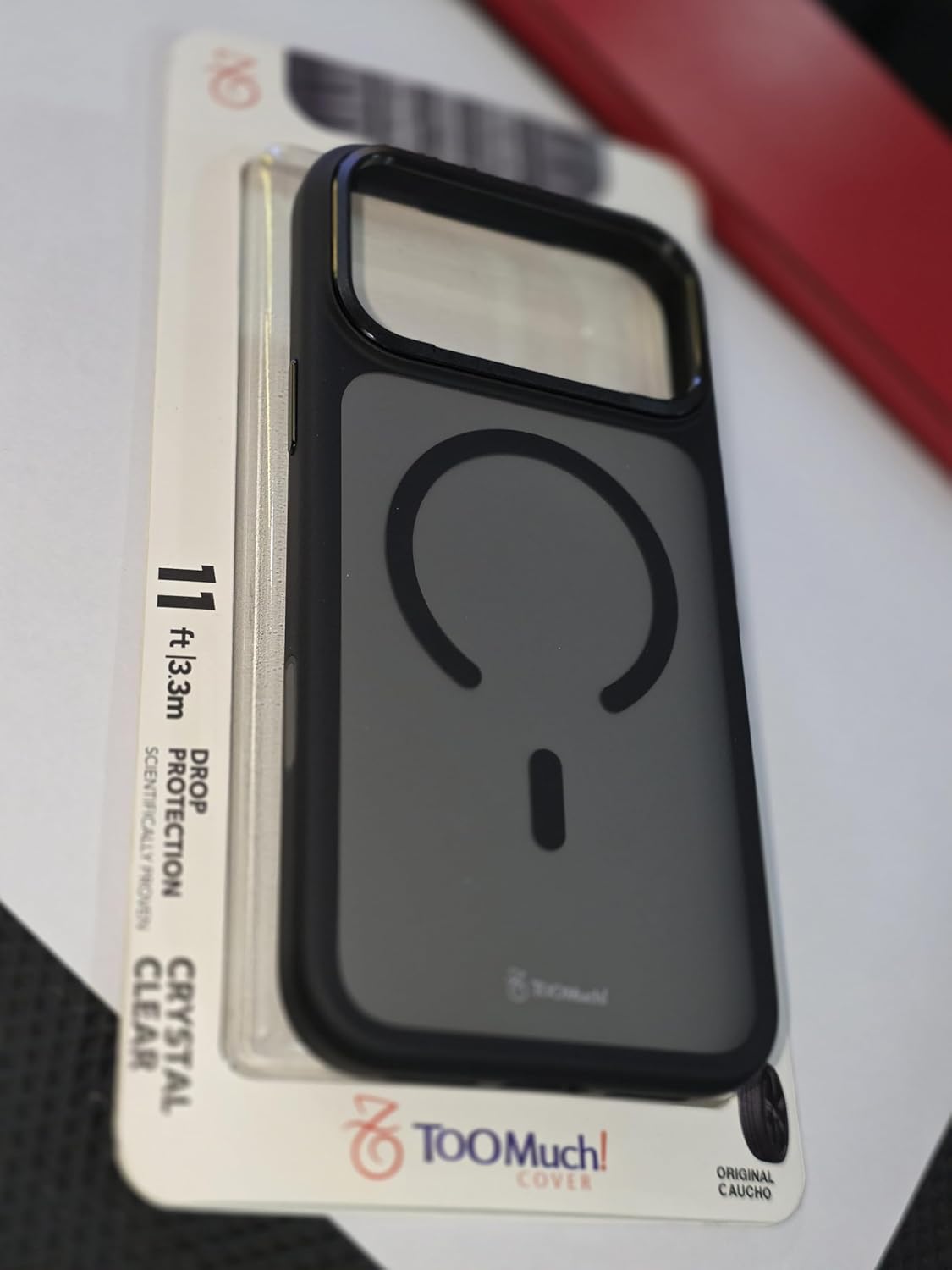 TOOMuch! Crystal Clear Phone Case with Reinforced Corners, Orange Border, Rubber and Acrylic Construction