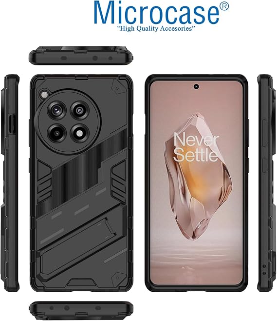Microcase Oneplus 12R / Oneplus Ace 3 Matrix Serisi Armor Standlı Perfect Koruma Kılıf - Siyah Al3416