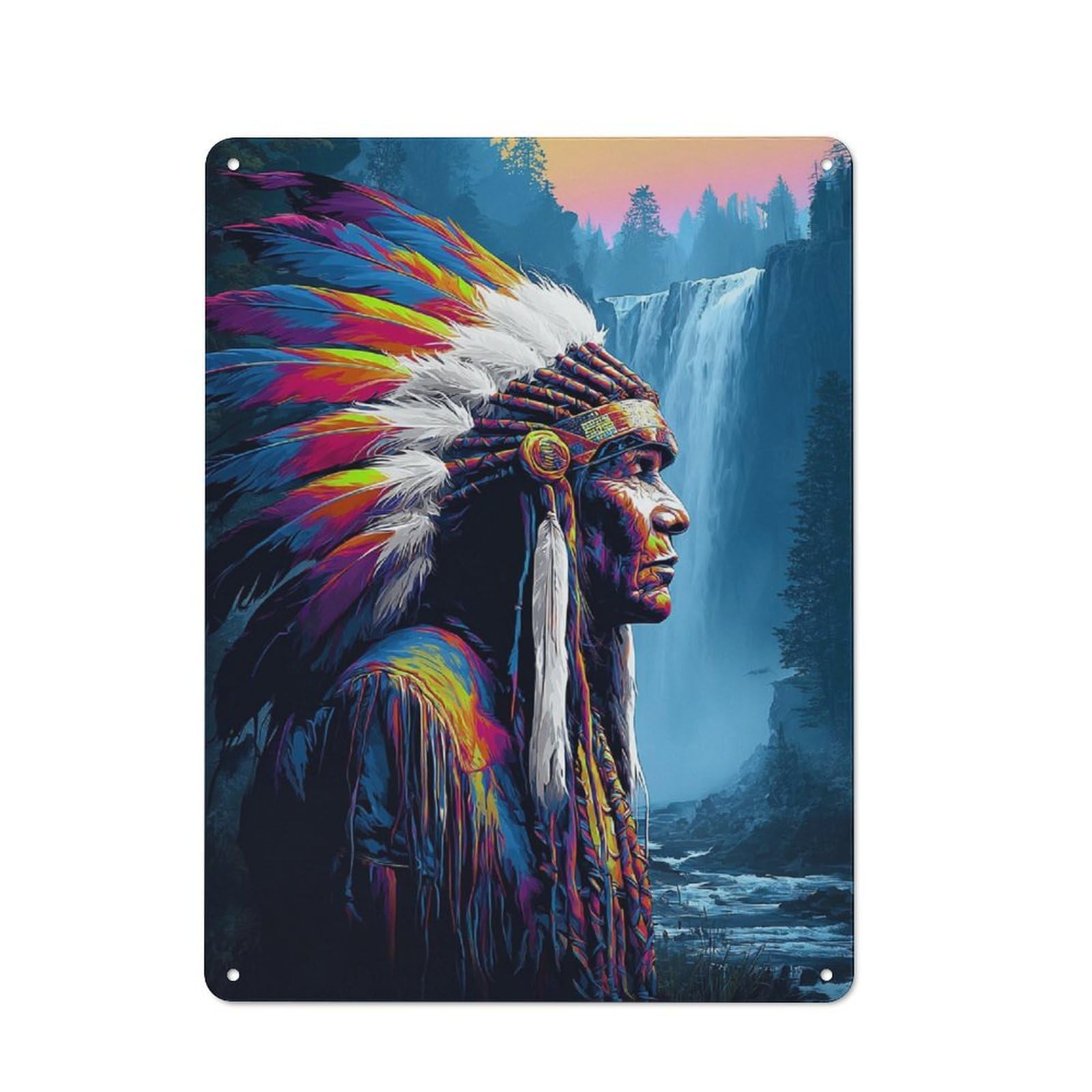 Junmoney Colorful Native American Chief With Feather H Eaddress Metal Gift Sign 40X30cm, Vintage Home Wall Decor For Home, Shop, Pub Or Studio Wall