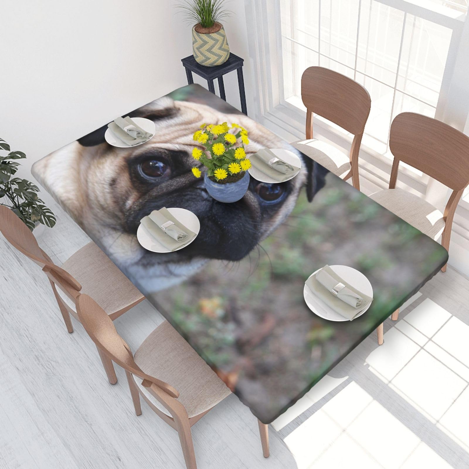 BNVSADC Pug dog Printed 4FT Tablecloth 122x76 CM Polyester Kitchen Water Resistant Table Cloth Dining Table Decoration Table Covers