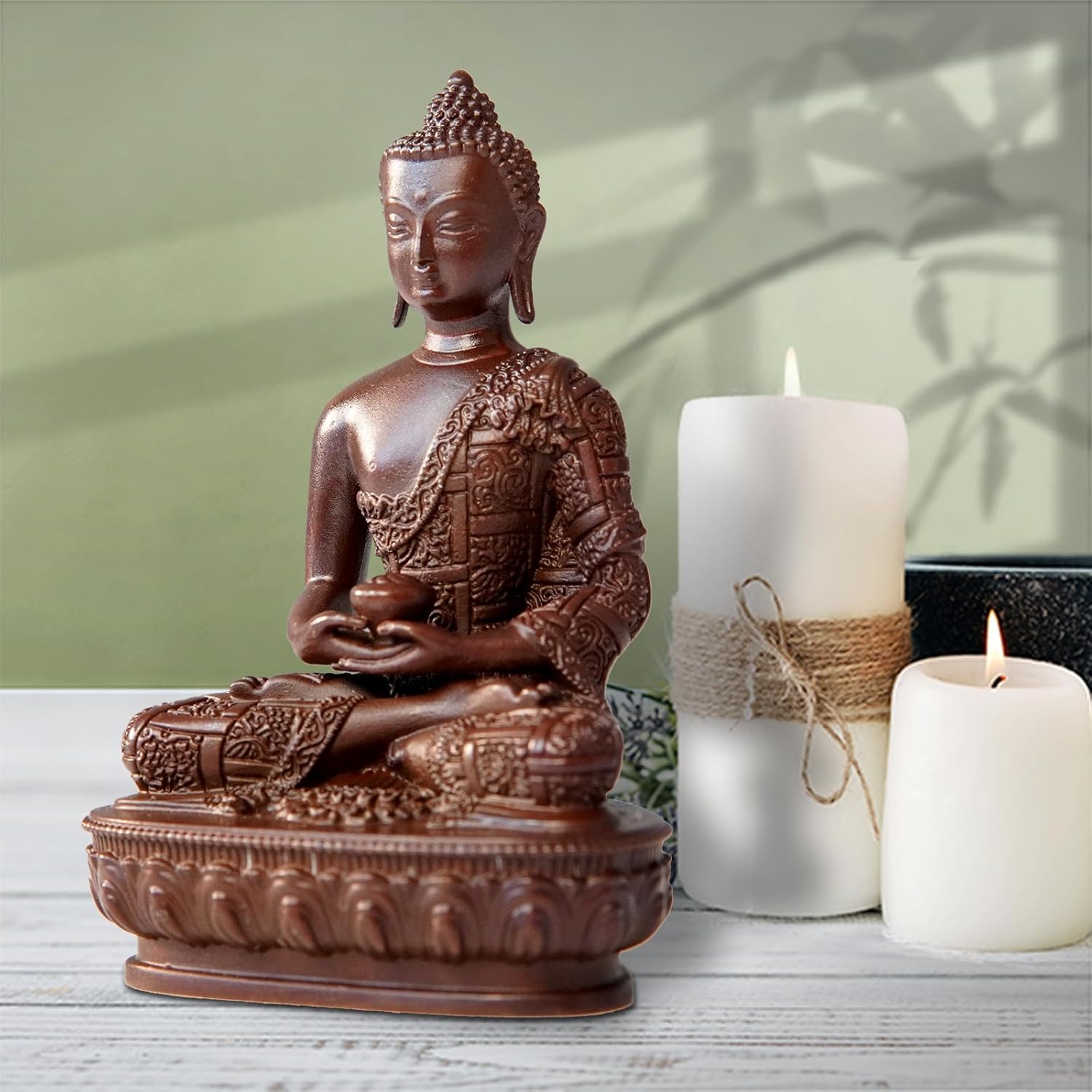 Buddha Statue Indoor, 2.9 inch Handmade Pure Copper Buddha Statues for Home Decor, Vintage Office Bedroom Shelf Decor Entryway (Amitabha)