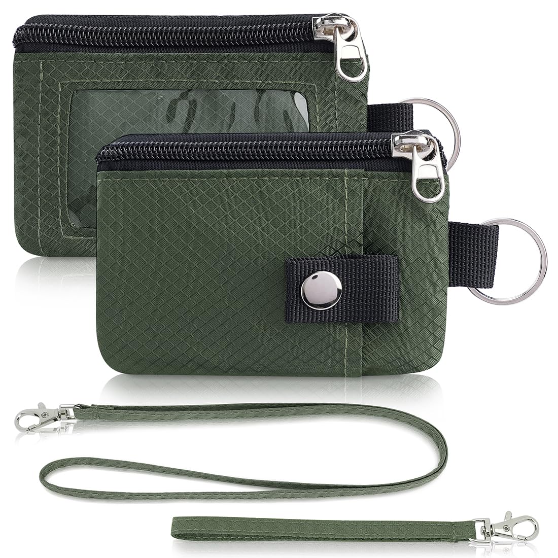Artpaxy Minimalist Wallet For Mens Womens, Keychain RFID Blocking Zipper Small Wallet with ID Window 2 Lanyards,Water Resistant Travel Cash Card Coin