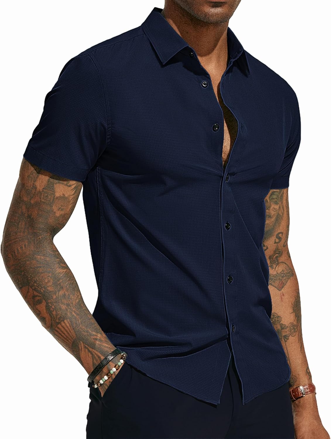 PJ PAUL JONES Mens Button Down Short Sleeve Shirt Wrinkle Free Dress Shirts for Men Casual Summer Beach Vacation Shirts