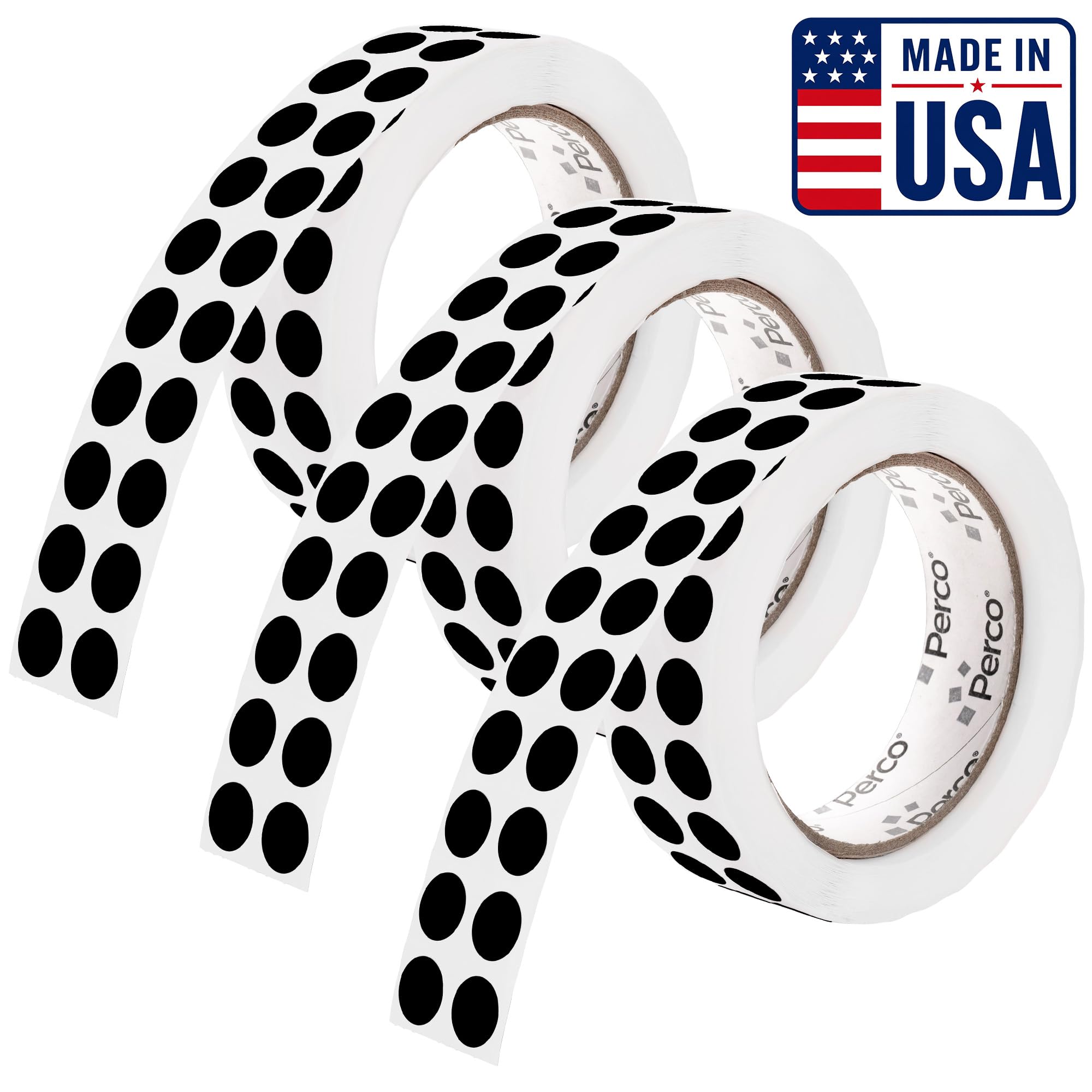 Perco Black Perforated Round Circle Dot Sticker 1/2-Inch Labels — 3 Rolls, 9,000 Stickers—Scrapbooks, Invitations for Cover-Up, Tiny Marking &amp; Minimalist Coding, Strong Adhesive—Made in USA