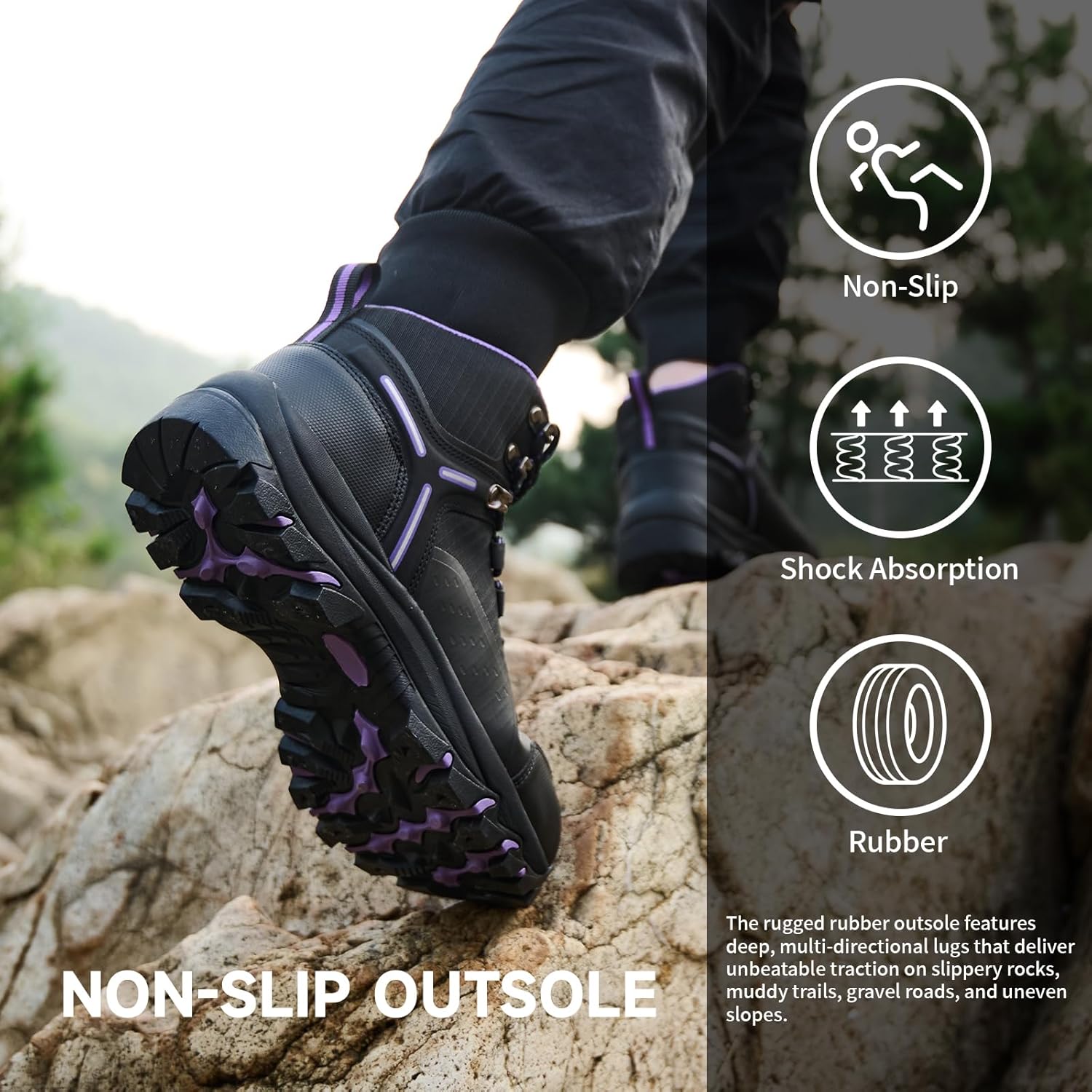 Women's Waterproof Hiking Boots Non-Slip Traction Ankle Support Breathable All-Day Comfort for Outdoor Trekking Camping Trail Walking