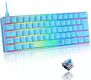 60% Compact Type c - Usb Wired Blue Mechanical Keyboard UK, Blue Switch, RGB Backlit Rainbow LED, Anti-Ghosting, Media Keys, Laser carving, Ergonomic Aesthetic, for Computer PC Laptop PS4 XBOX
