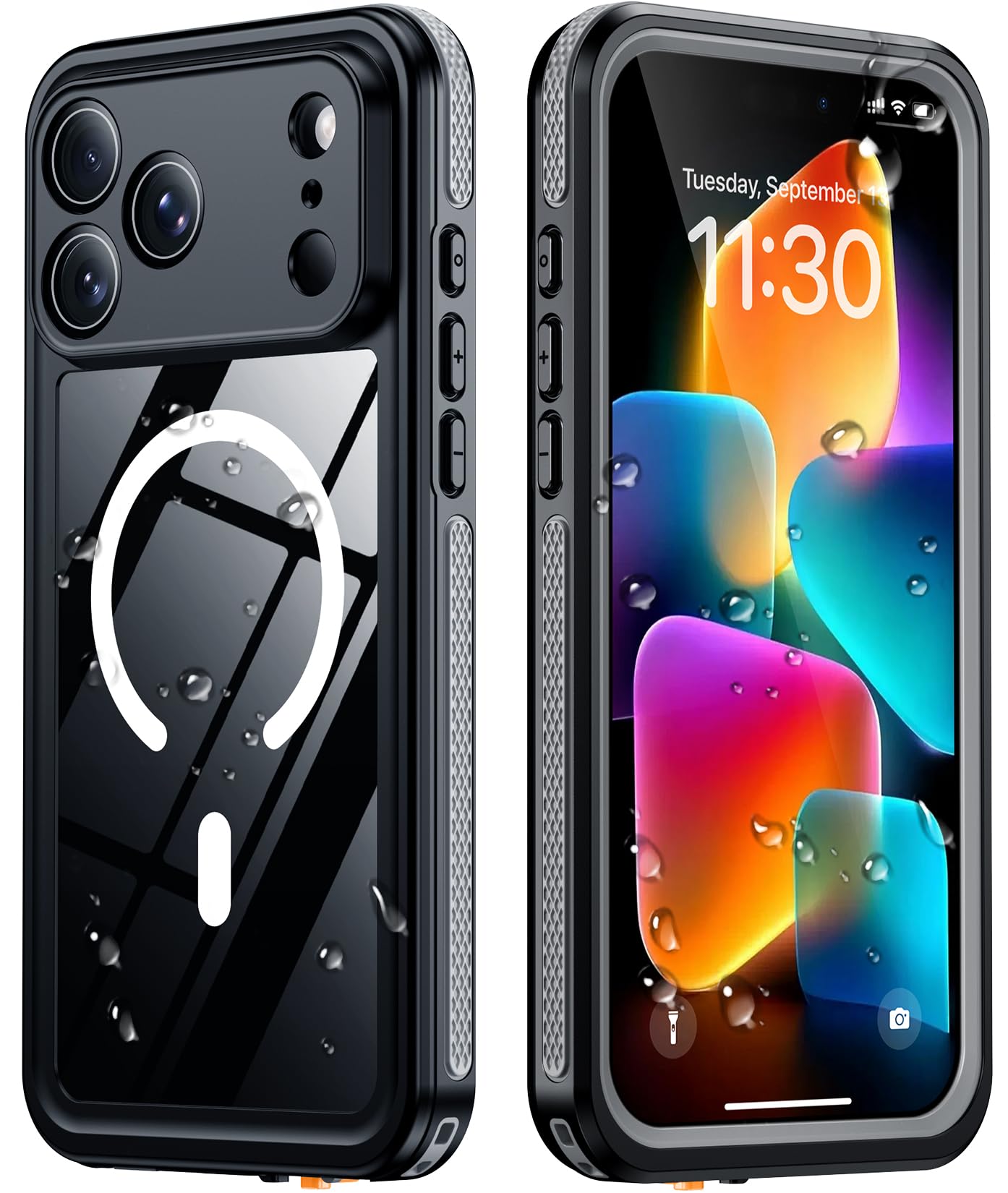 Temdan Designed for iPhone 18 Pro Max Case Waterproof, Black/Clear