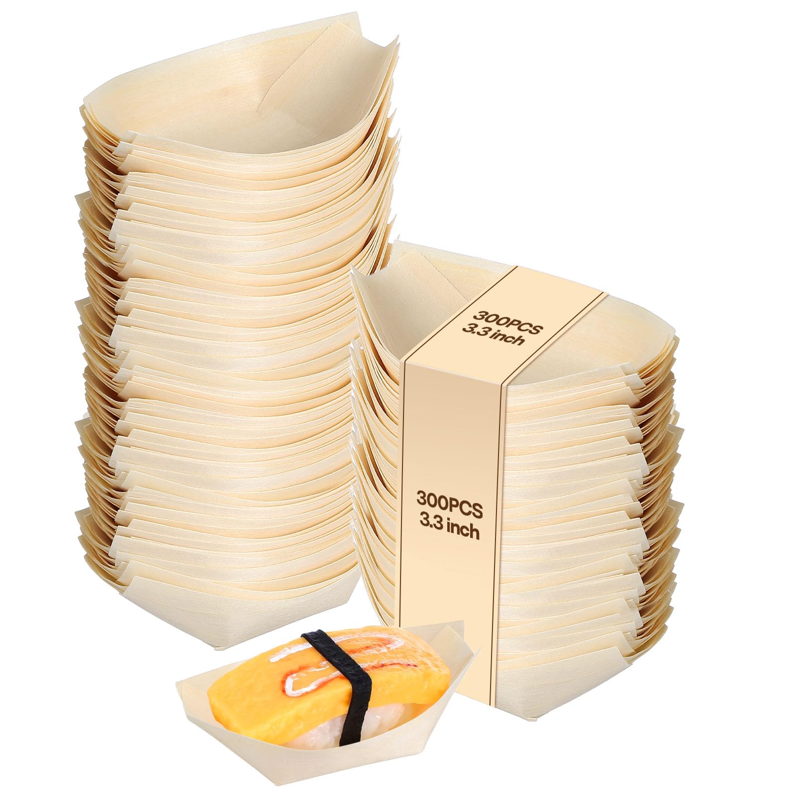 Toyvian 300pcs Bamboo Boat Plates, Disposable Sushi Boat Serving Trays