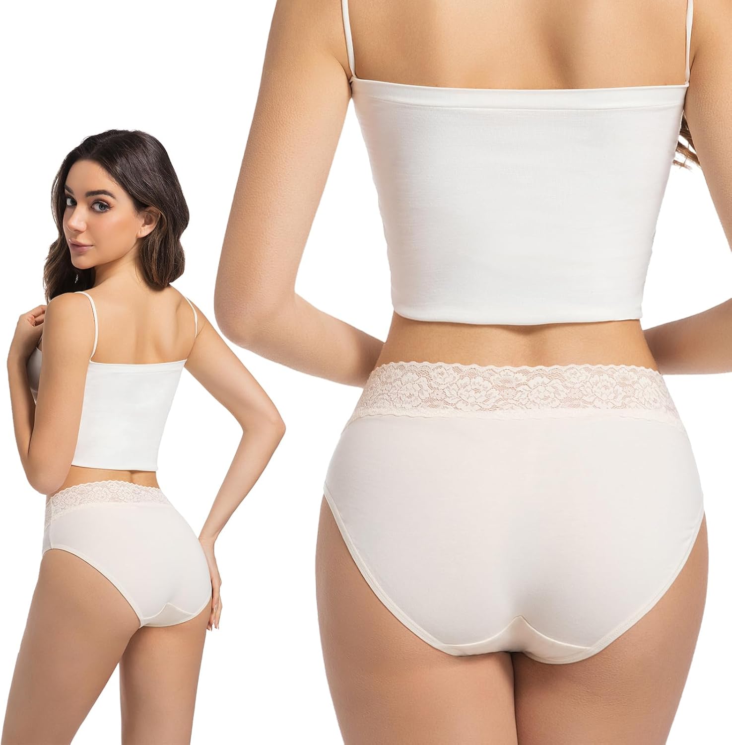 Cotton Underwear for Women Lace Panties Soft Stretch Breathable Briefs Pack - Image 2