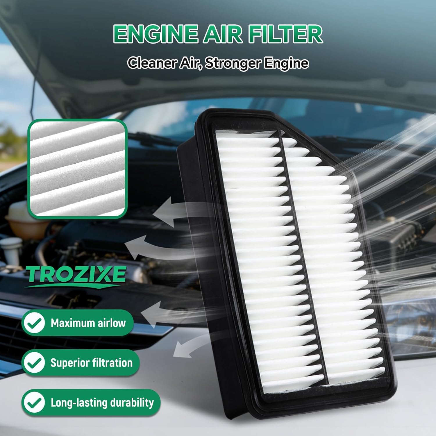 2PCS Engine Cabin Air Filter Set for 2011-2016 ELANTRA, 2013-2014 ELANTRA COUPE, 2013-2017 ELANTRA GT, 2014-2018 FORTE, 2014-2017 FORTE KOUP, 2014-2018 FORTE5, 2014-2017 RONDO