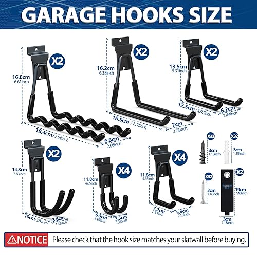 Miniatura 2 de 3-H Accesorios Slatwall, ganchos y perchas Slatwall de varios tamaños, ganchos colgantes de pared de listones resistentes para garaje, accesorios