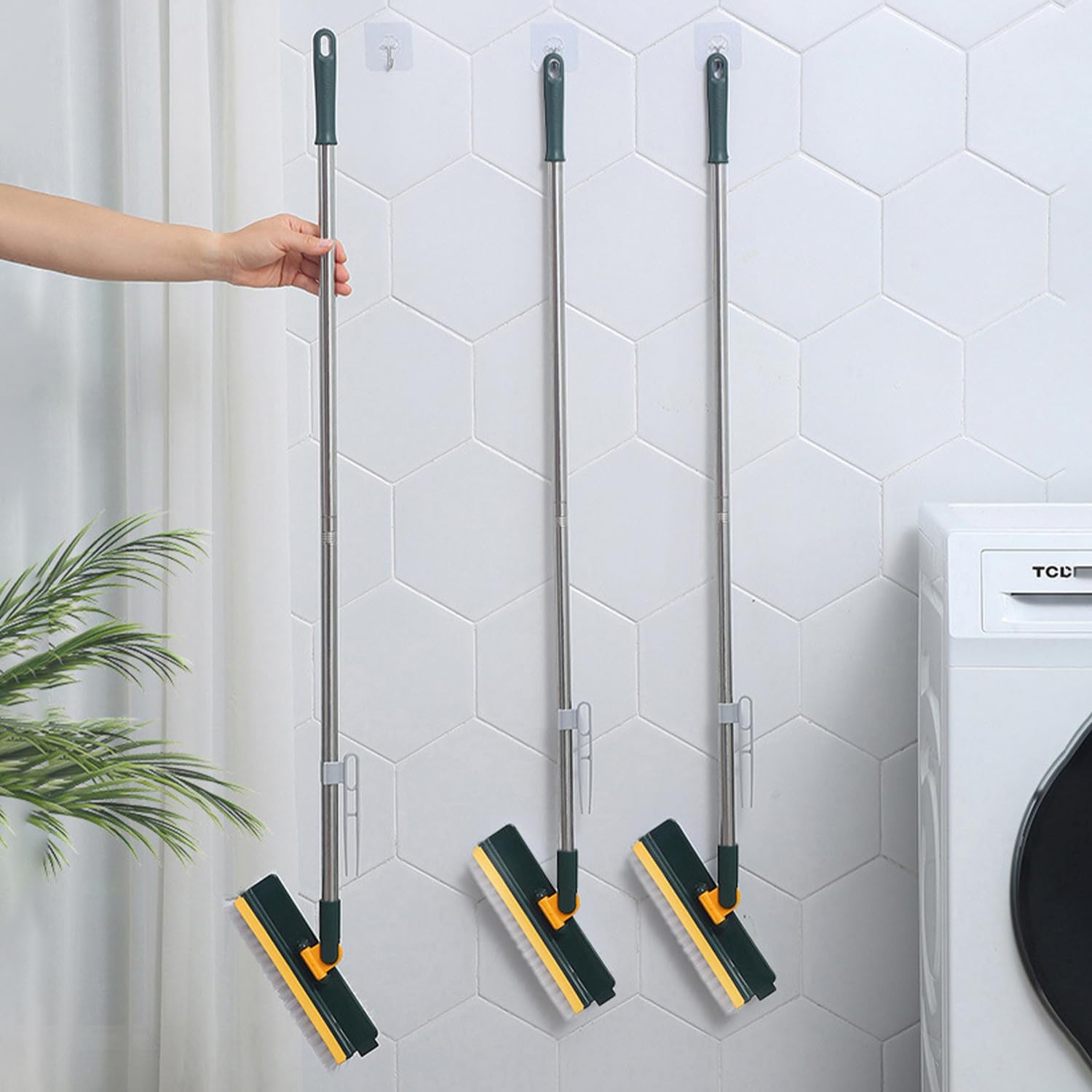 Generic 5-in-1 Floor Scrubber,Floor Gap Brush, Corner Brush for Kitchen Bathroom and Balcony, Long-Handle,Triangular-Shaped Large Brush, Thick bristles, Green 9.06 * 42.9 Inch