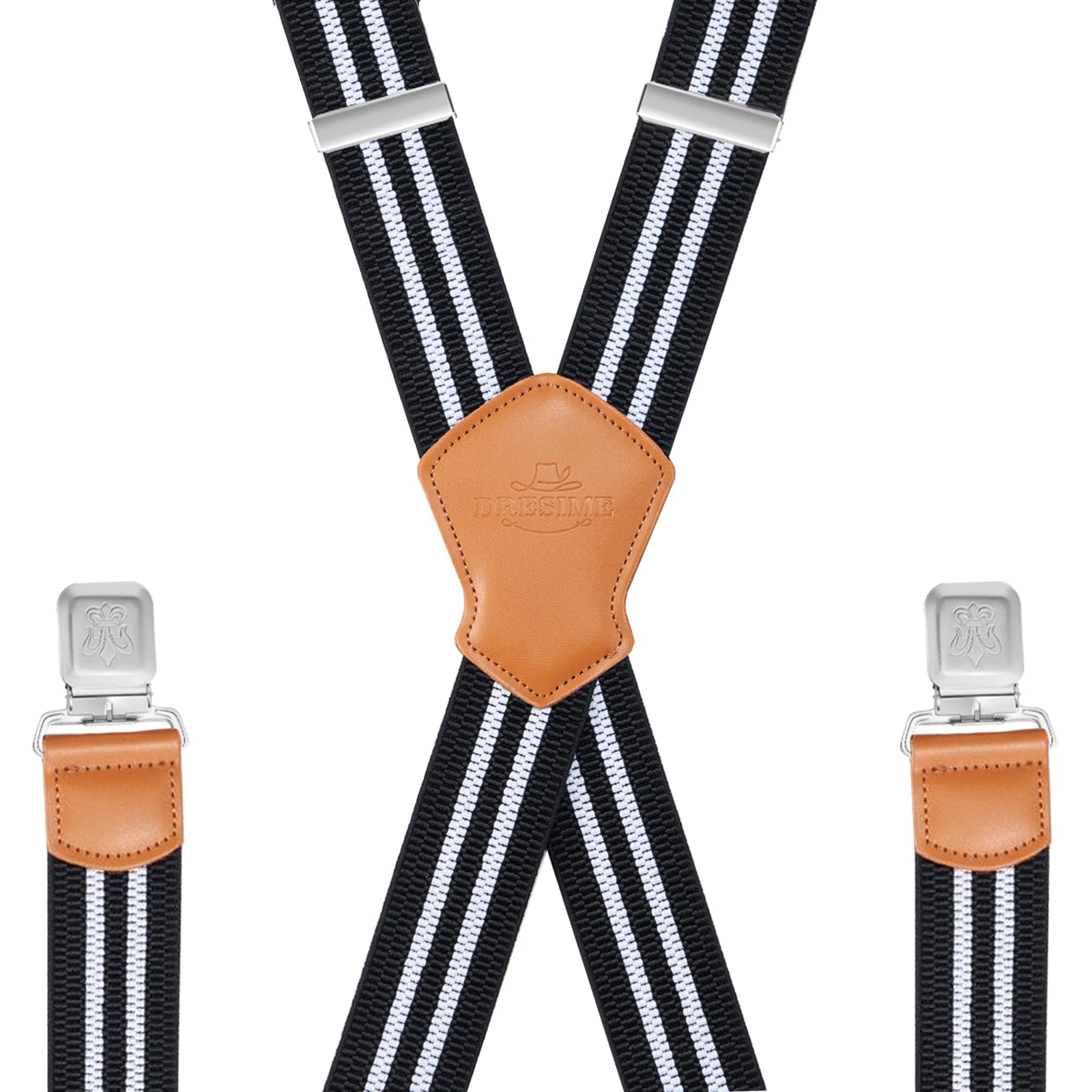 Dresime Bretelle da Uomo per pantaloni con 4 clip forti 4 cm di larghezza, per Uomini e Donne Grandi e alti Larghezza Regolabile di Elastiche e Forma a X Elastica