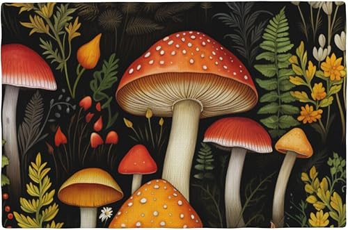 4 manteles individuales de lino sintético de doble capa con diseño de hongos, antideslizantes, resistentes al calor, para el hogar, restaurante,