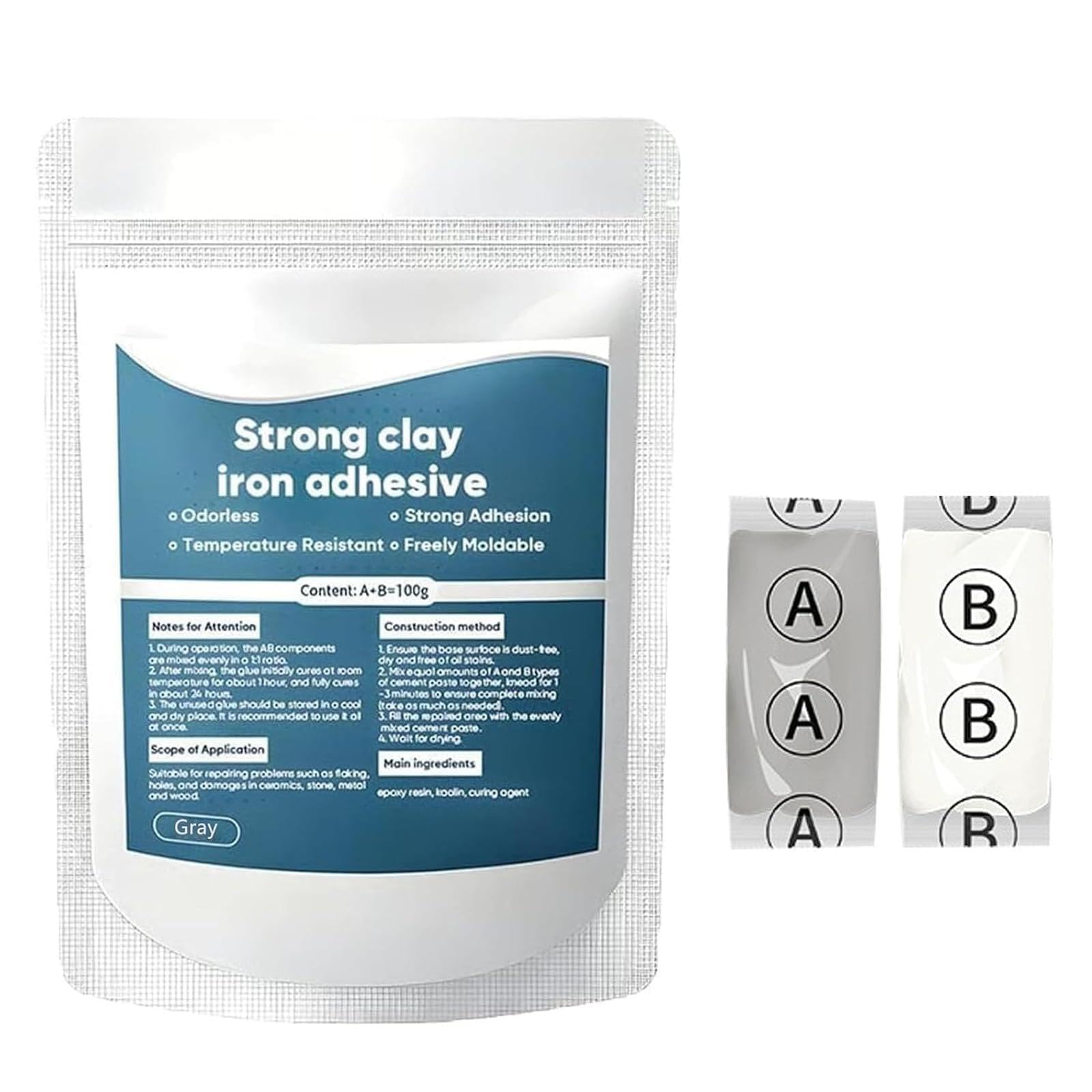 High-Strength Multi-Purpose Repair Clay, Steel Reinforced Epoxy Putty, 200g, Strong Clay Iron Adhesive, All Purpose Pool 𝐂lay for Bonding Plastic Metal Ceramic Wood Tile Glass (3, Gray)