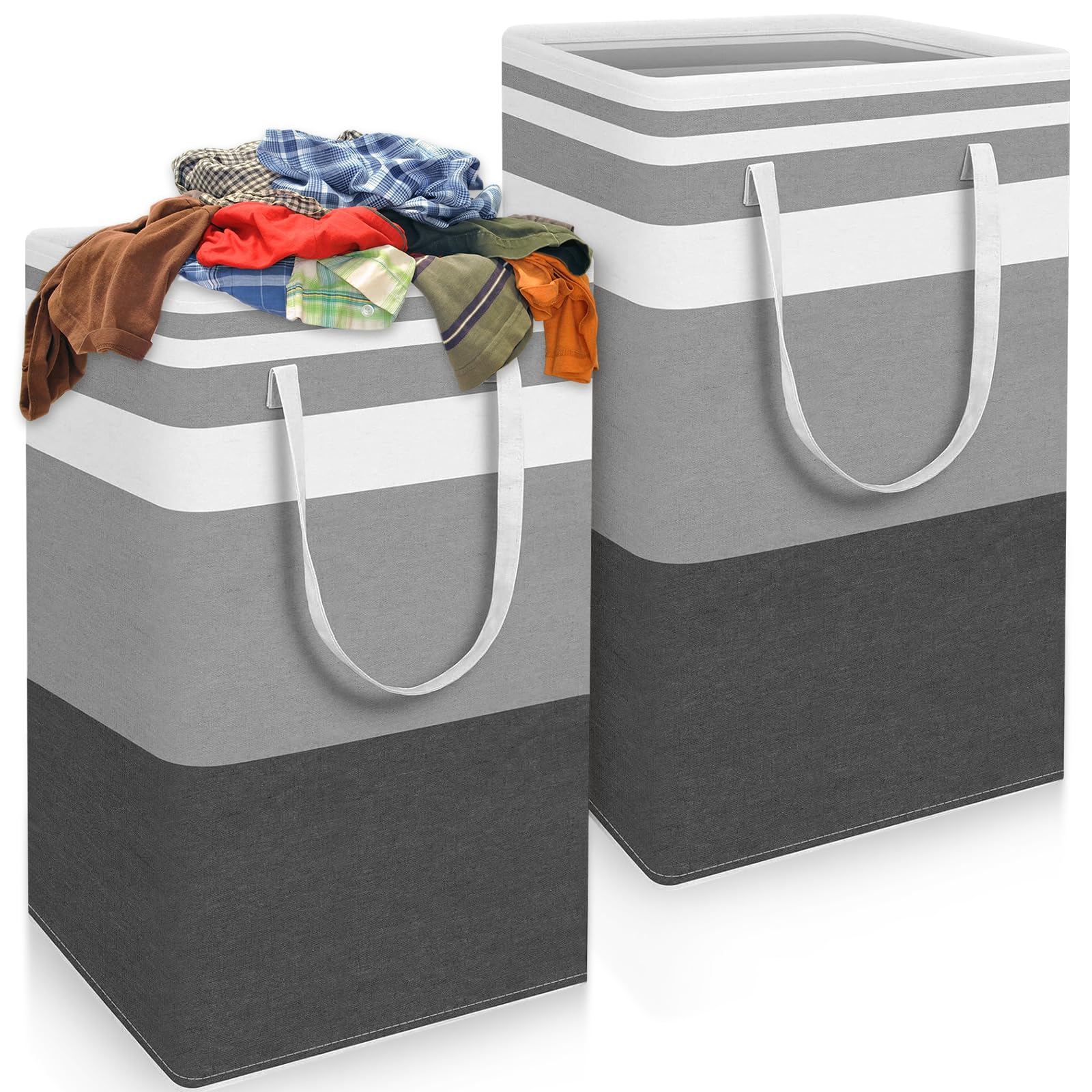 Grand panier à linge tissu robuste 75L lot de deux corbeilles pliables haut de gamme