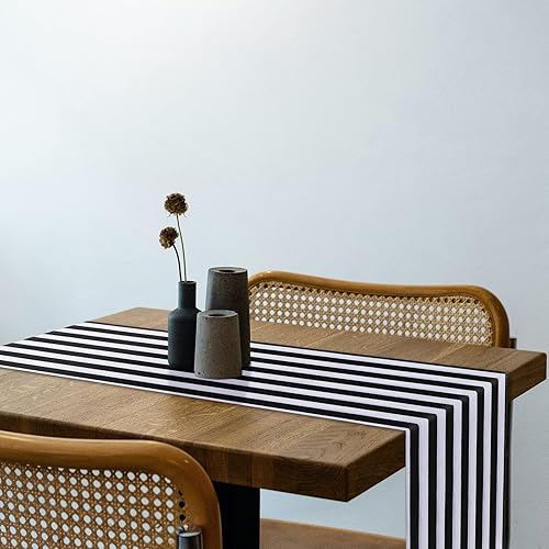 Miniatura 5 de Moukeren 2 manteles de mesa a rayas blancas y negras con patrón de rayas modernas, elegante lona de algodón, decoración de mesa para arte, boda,