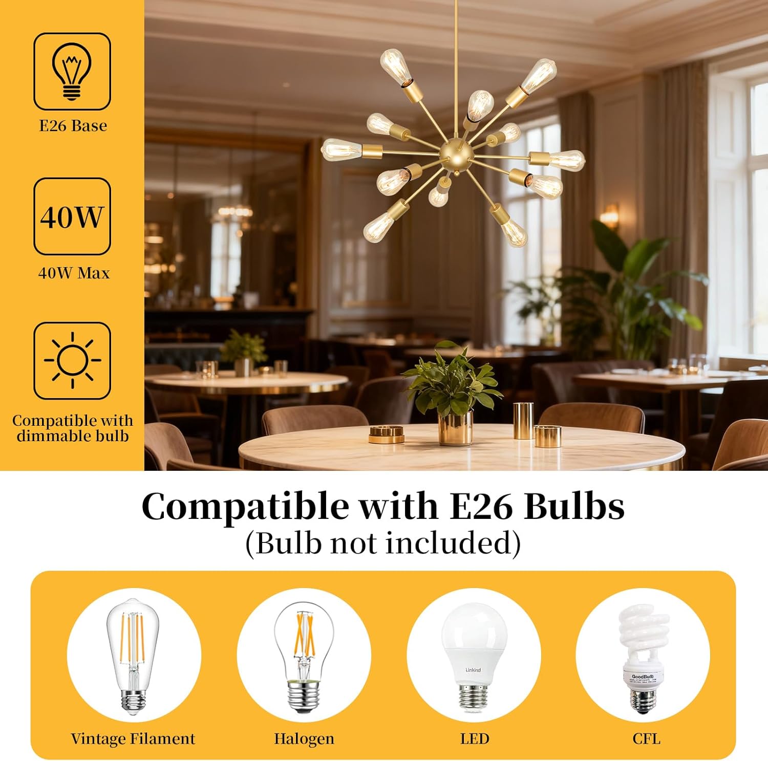 Gold Sputnik Chandelier, 12 Light Farmhouse Chandeliers for Dining Room Light Fixtures Over Table, Modern Ceiling Hanging Lighting for Living Dining Room, Kitchen Island, Entryway, Foyer