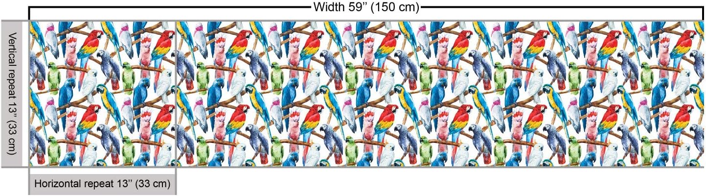 Lunarable Parrots Fabric by The Yard, Colorful Parrots on Tree Branches Exotic Jungle Theme Watercolor Painting Effect, Decorative Fabric for Upholstery and Home Accents, 2 Yards, Cobalt Red