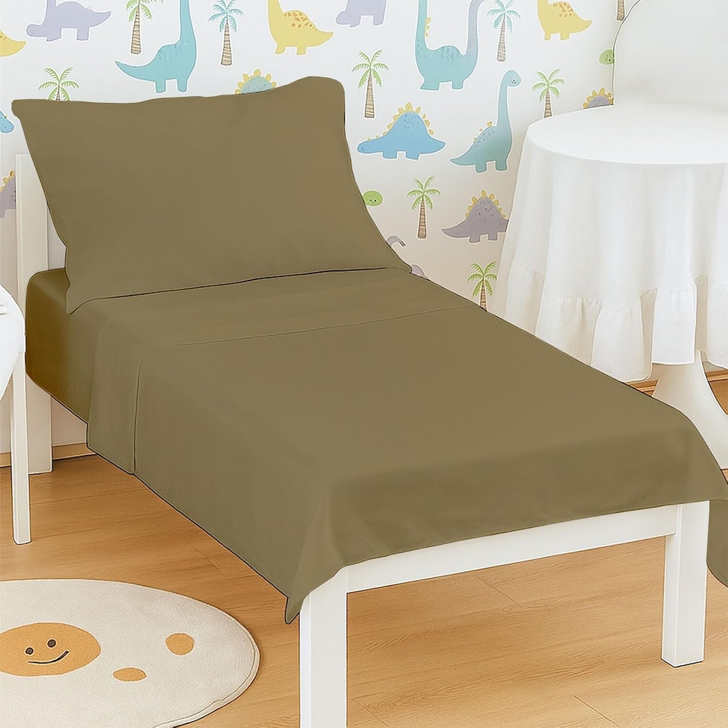 Cottingon Toddler Sheet Set, Solid Crib Fitted Sheet Flat Sheet and Envelope Pillowcase, Baby Bedding Sheet & Pillowcase Sets-3 Piece Toddler Bedding Set-100% Cotton(Taupe)(28 x 52 + 5-8 inches Deep)