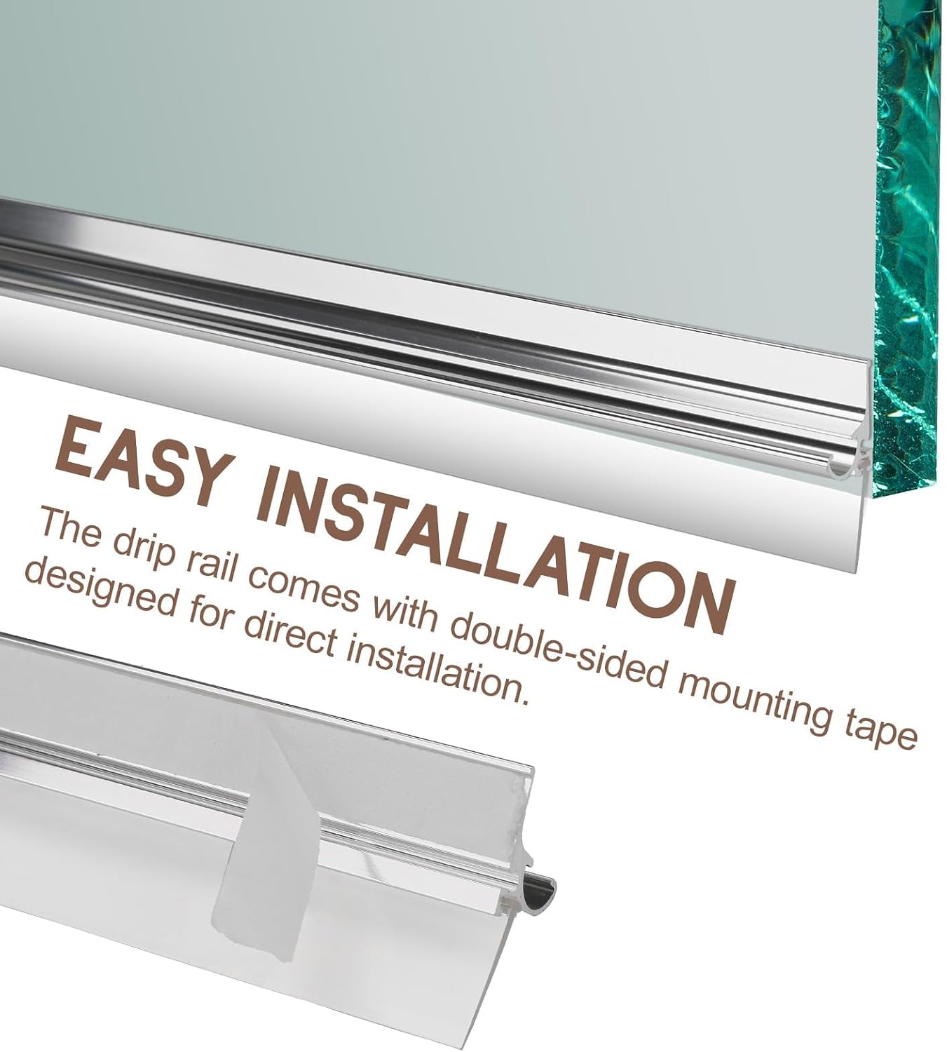 25" Shower Door Drip Rail with Sweep for Chrome Framed Shower Door | Bottom Deflector Replacement, with 32 in Vinyl Sweep & Shower Door Bottom Drip Plugs