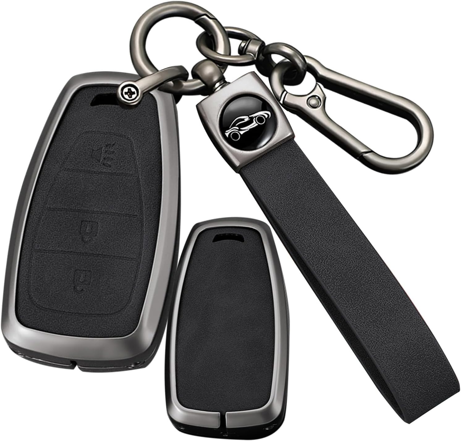ontto Key Fob Case Fit for Chevrolet KeyRemote,Metal Frame and Leather Key Cover for Onix Equino Orlando Cruze Spark Sonic Camaro Smart Remote,Antiscratched Key Skin with Keychain,Black