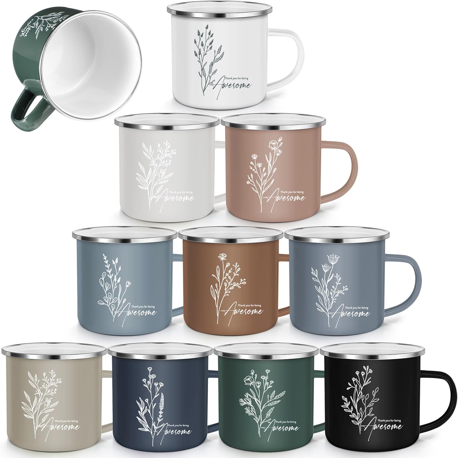 10 Pcs Employee Appreciation Gifts Thank You Enamel Mugs 12 oz Inspirational Coffee Mug for Easter Staff Coworker Teacher Nurse Social Worker Volunteer Administrative Professional Gift