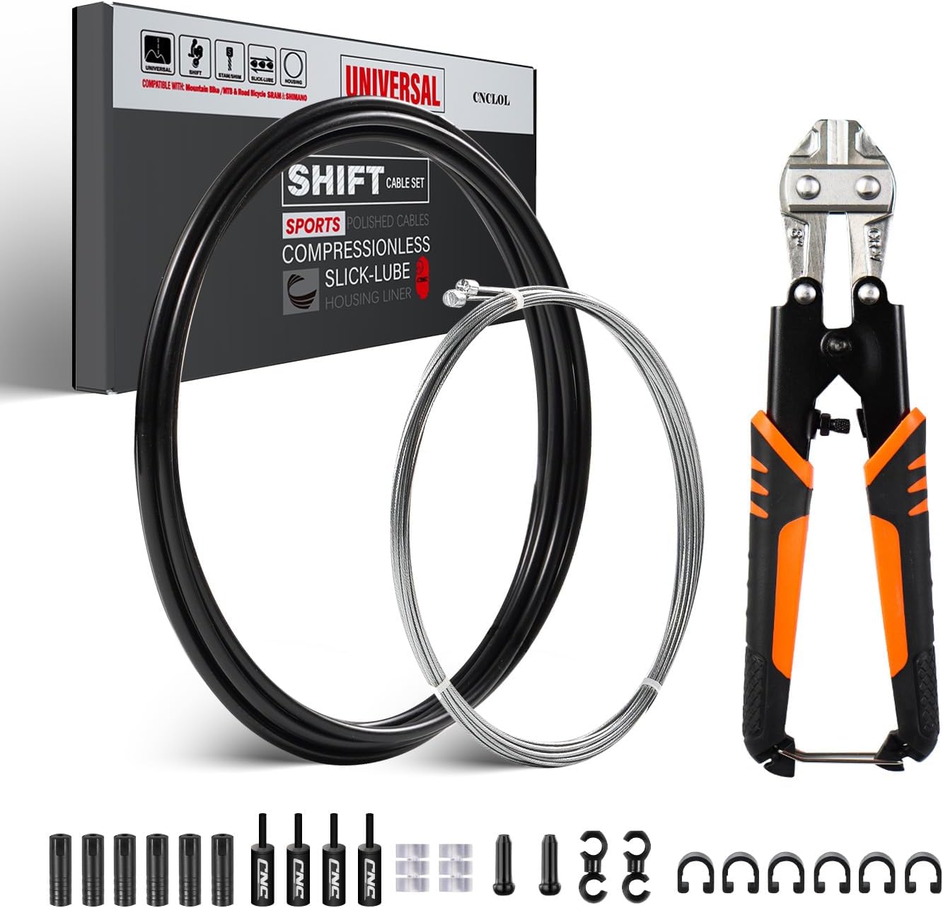 Chooee Mountain/Road Bike Shift Cable Kit,Universal Bike Gear Cable Set with Stainless Steel Cable Cutter-Bicycle Shifter Cable 2.8m with 3.5m Oil Housing Kit for MTB/Road/BMX Bike.