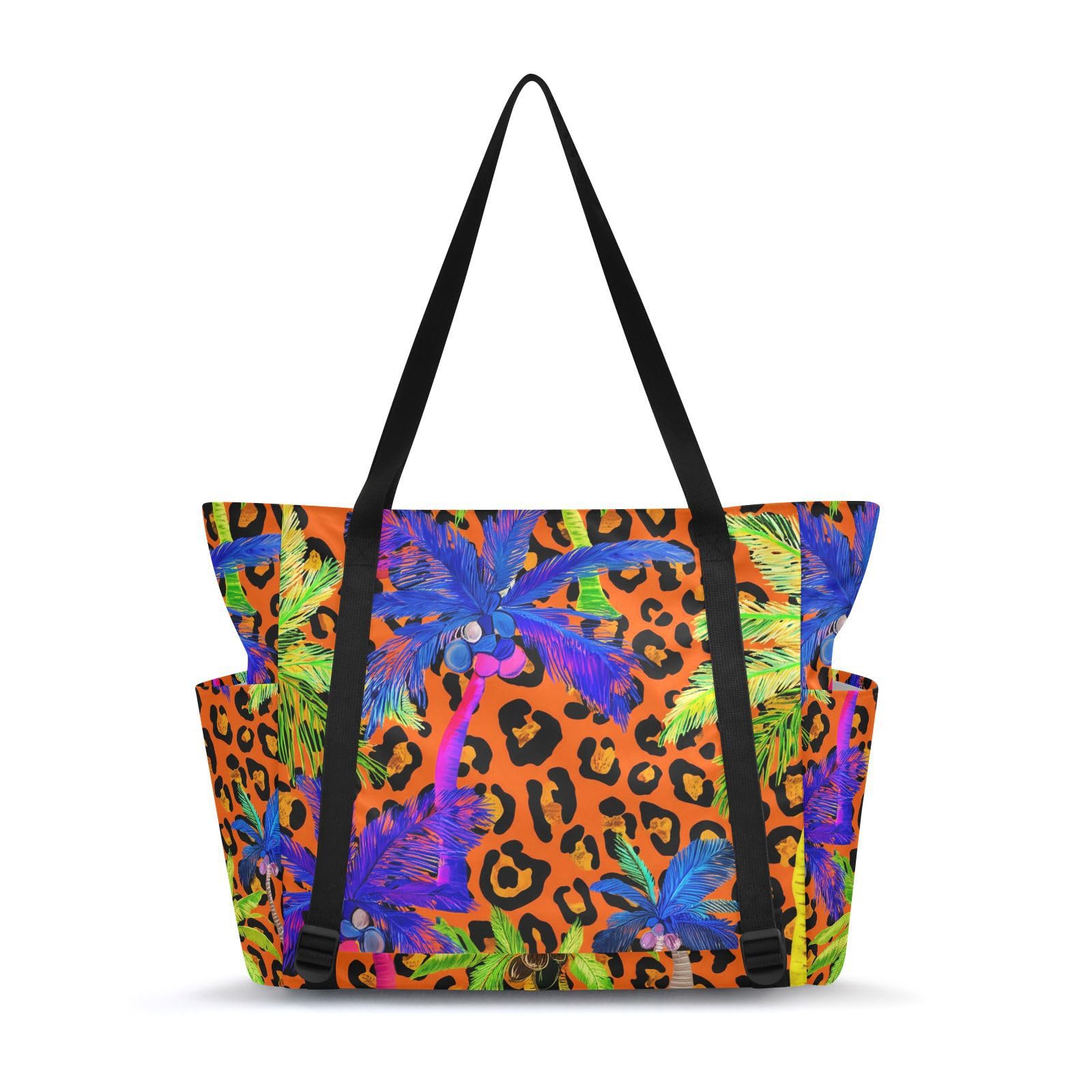 Lxqimora Palmtrees Leopard Orange Yoga Mat Bag for Women Water-Resistant Gym Bag with Yoga Mat Holder Tote Bag for Gym Pilates Travel Yoga