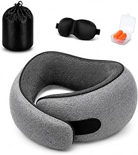 Wagxoey Nackenkissen Flugzeug, Reisekissen Flugzeug Memory Foam für Air, Auto & Zug, Ergonomisches Kissen mit 360° Stützung Ideal für Lange Reisen & Büro, Dunkelgrau