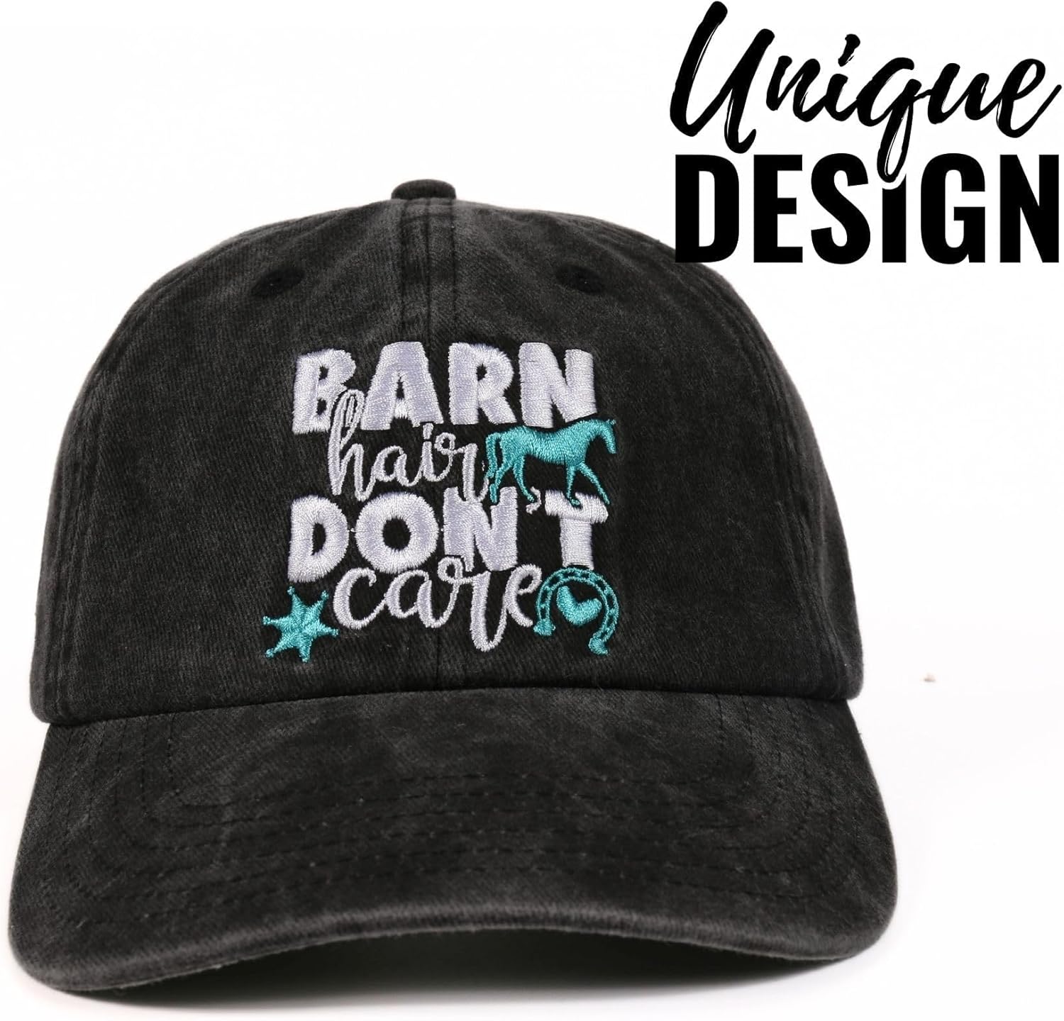 InnoBeta Horse Gifts for Girls, Women, Horse Lovers, Barn Hair, Don't Care, Funny Adjustable Cotton Embroidered Baseball Cap, Grey - Image 3