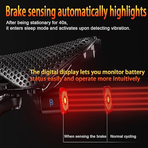 Miniatura 3 de 2025 Upgraded Version Smart Bike Tail Light with Digital Battery Display, 6 Modes Auto Bike Brake Rear Light, Auto Sleep & Motion Activation, IPX6