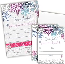 Winter Snowflake Birthday Party Invitations, set of 20 5x7 Fill In Cards with Twenty White Envelopes by AmandaCreation
