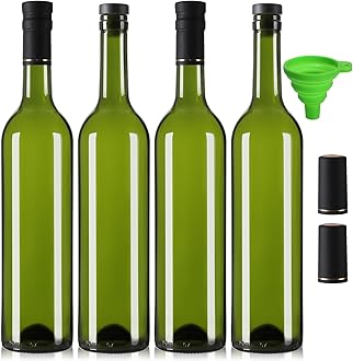 Mcupper 4 Pack 750 ml Green Glass Bottles With T-top Caps & Seal Shrink Capsules, Wine Bottles, Empty Wine Bottles with Funnel for Wine, Beverages, Juice & Kombucha
