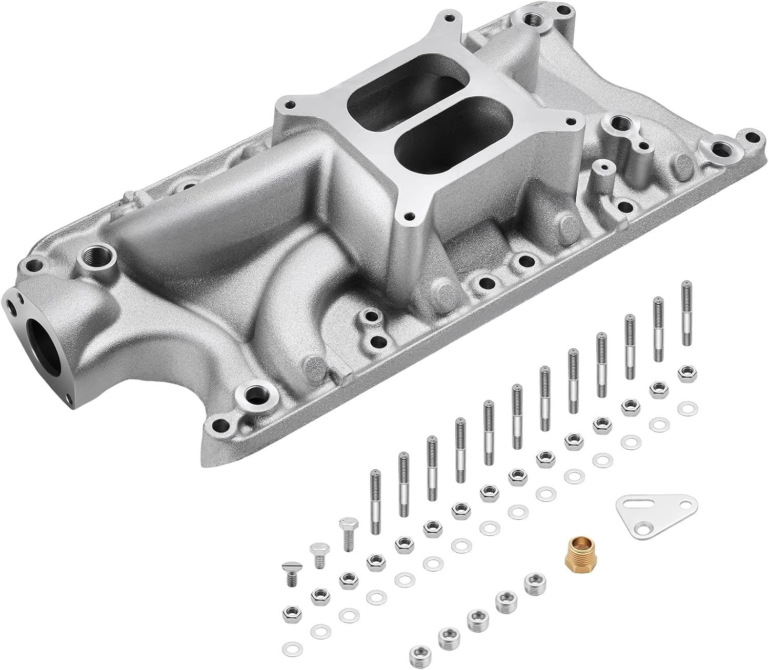 4001 PC4001 Intake Manifold Aluminum Dual Plane Upgraded SBF Compatible with Ford Small Block 1962-2001 Windsor 260 289 302 4.3L 4.7L 5.0L V8 Engines, Silver