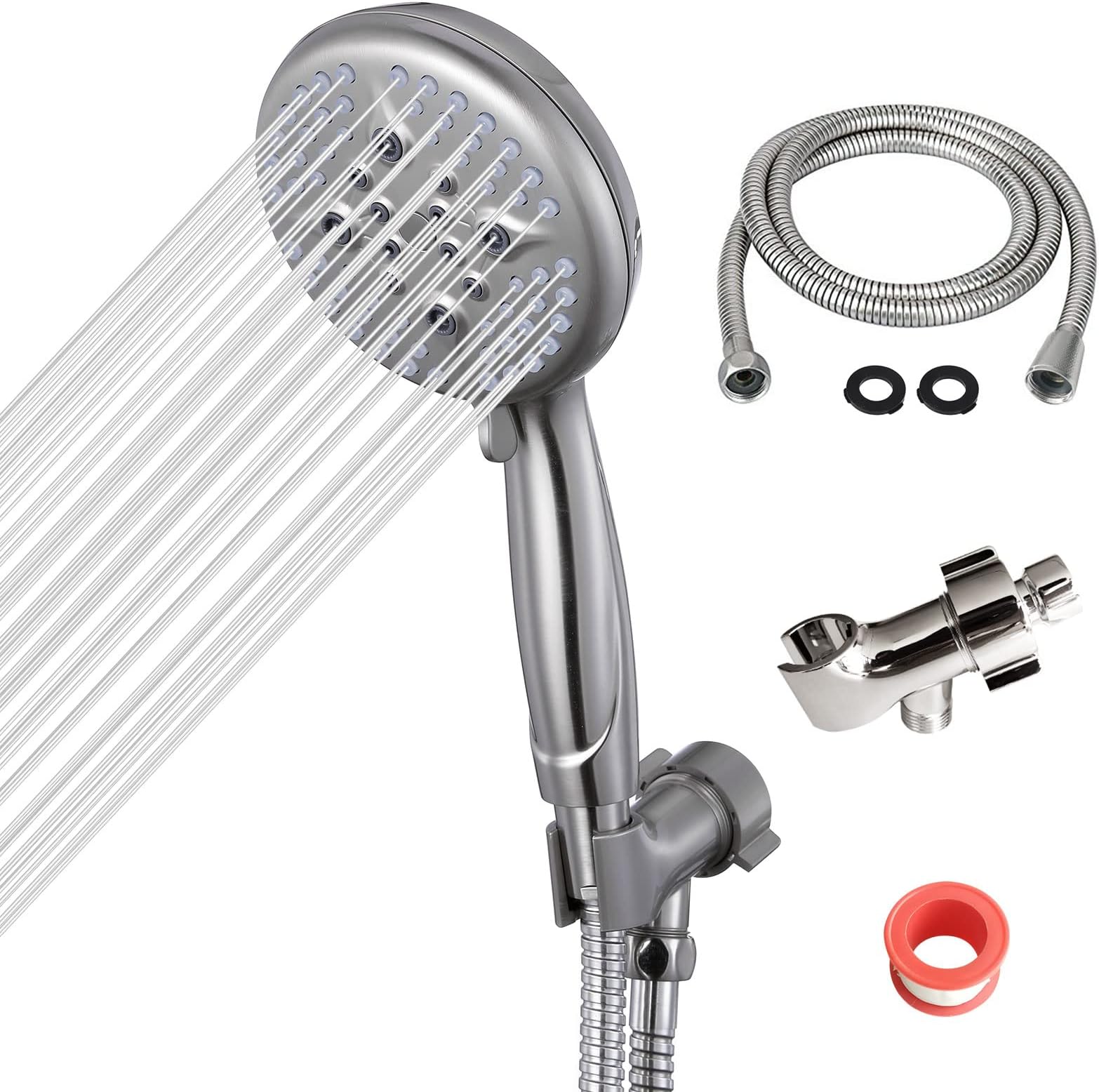 Easywow RV Shower Head with Hose Bracket Water Saving High Pressure Rainfall Shower Holder for RV, Camper, Outdoor, Van, Travel Trailer, Bathroom Brushed Nickel